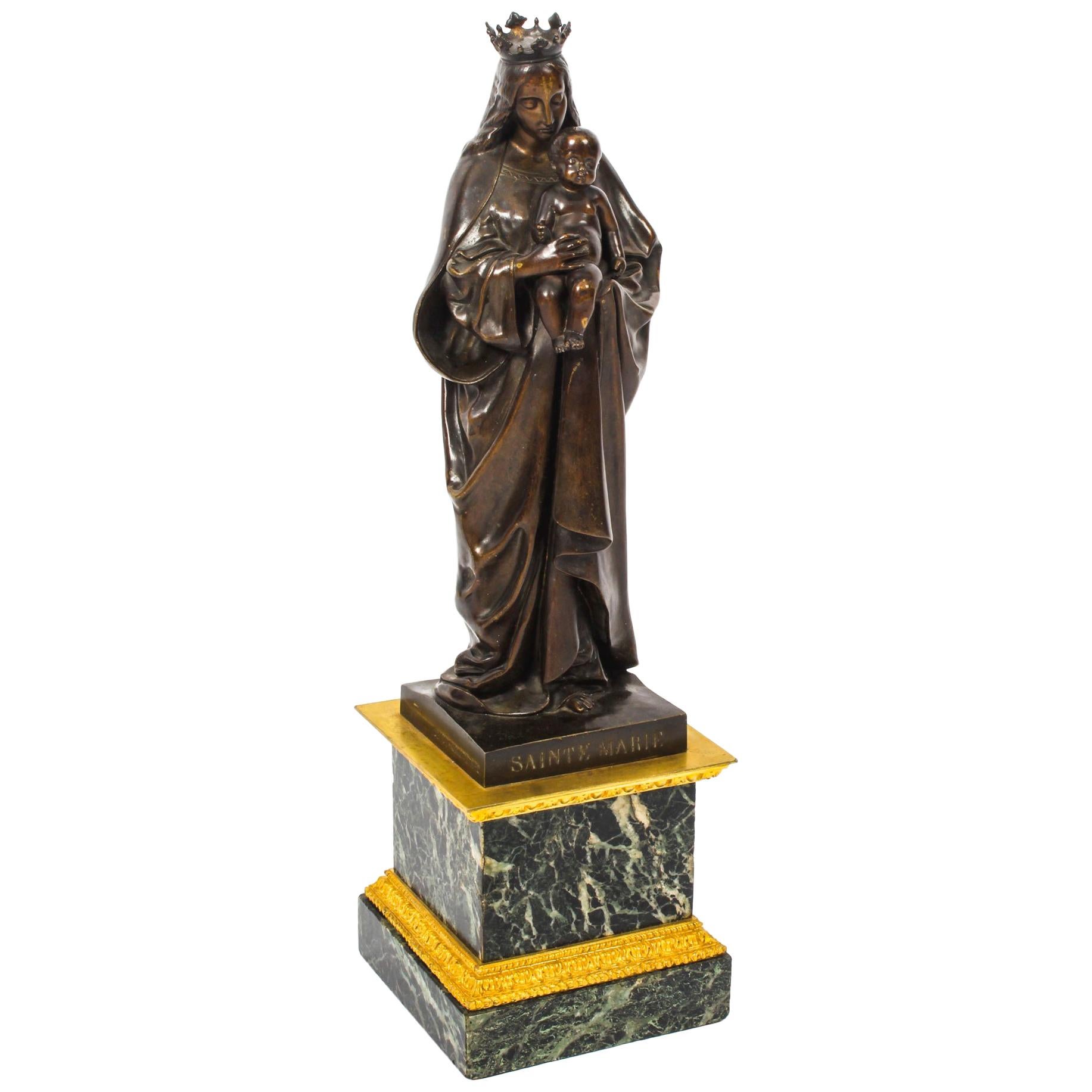 Antique French Bronze of Sainte Maria by De Beaumont, 19th Century