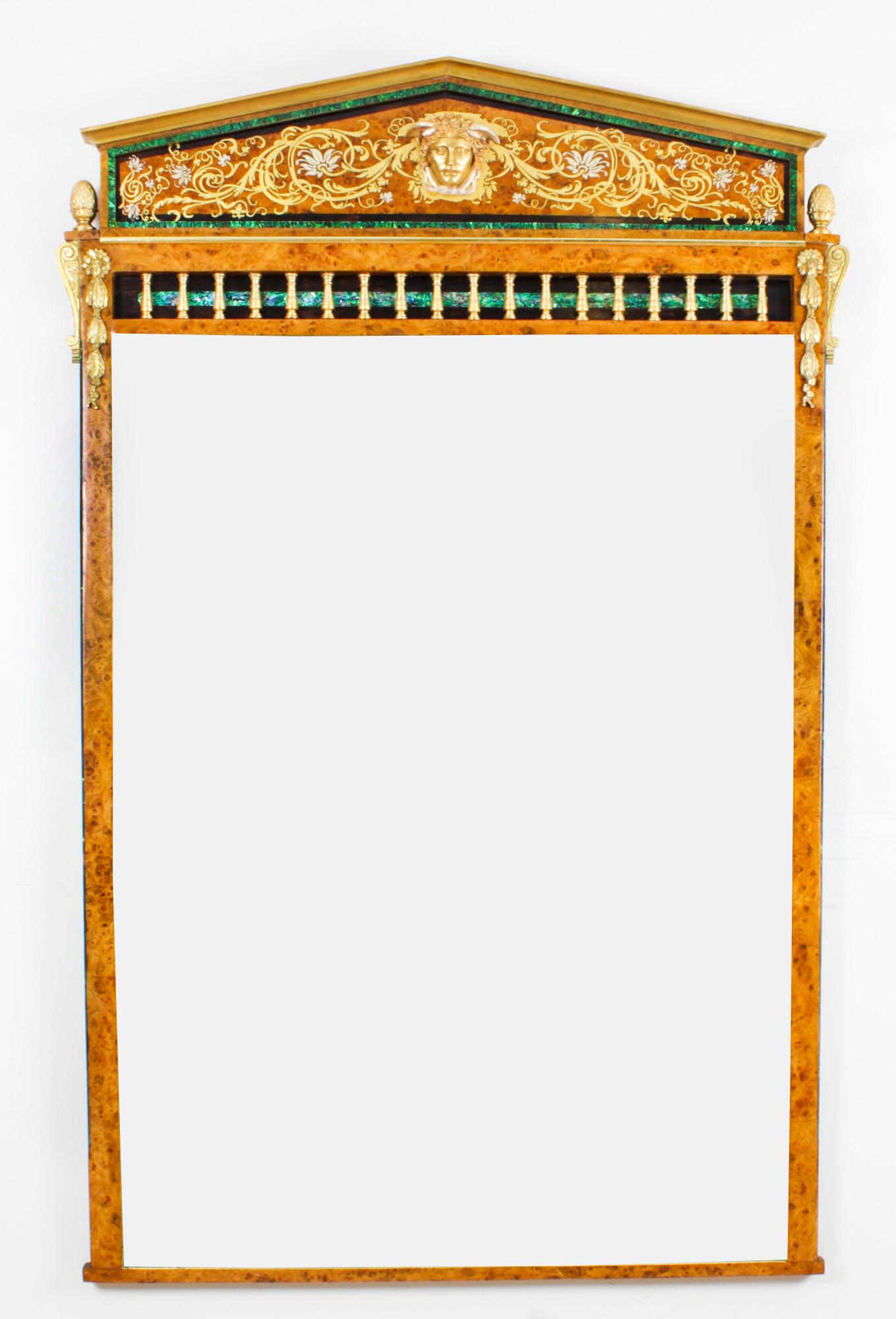 Antique Large French Burr Elm Giltwood Wall Mirror, 19th Century 7