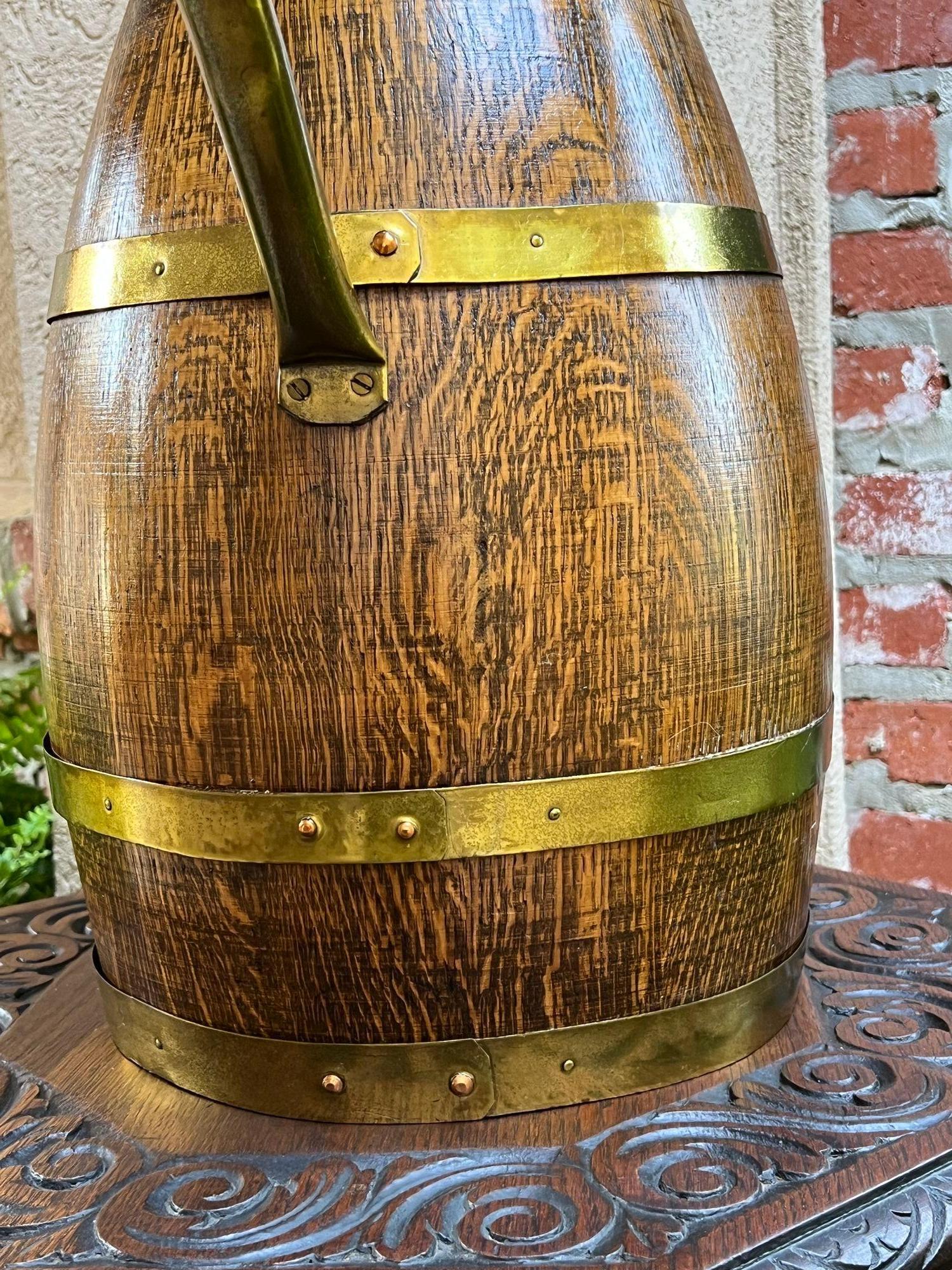 Antique Large French Country Oak Pitcher Brass Band Wine Barrel Umbrella Stand For Sale 14