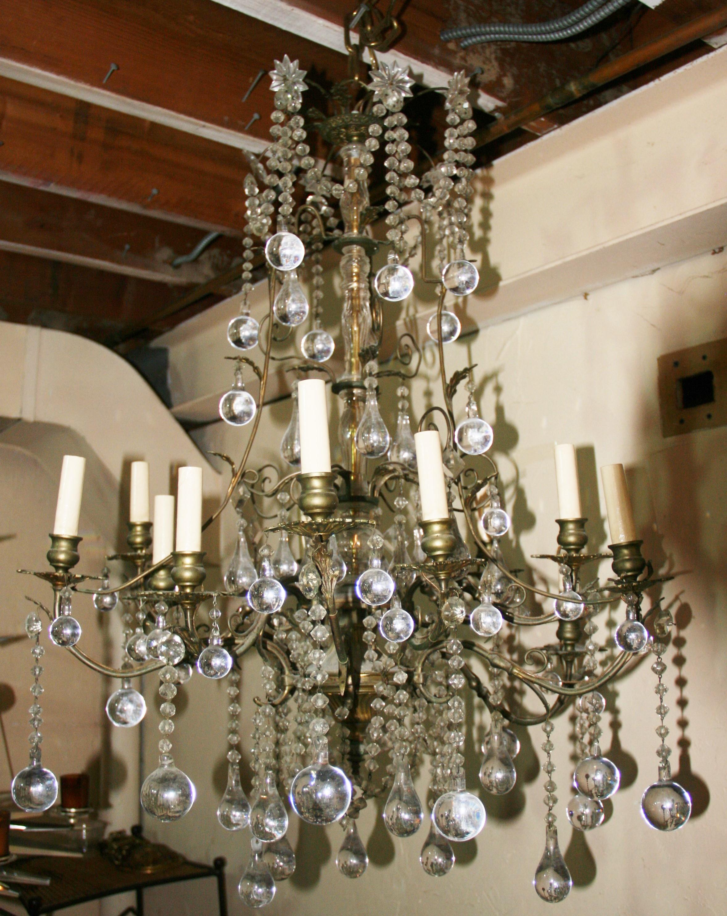Antique French Crystal and Brass Ten Light, grand luminaire en cristal et laiton  Lustre en vente 6
