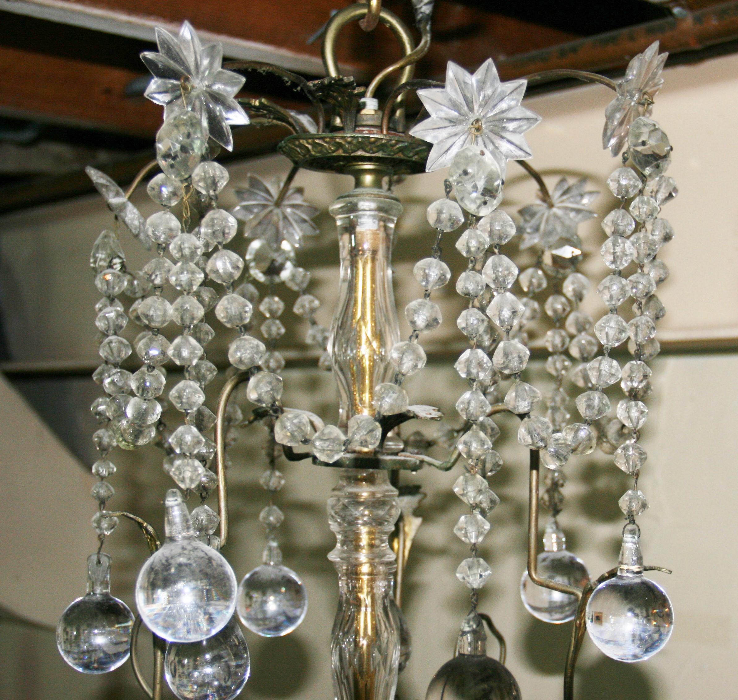 Antique French Crystal and Brass Ten Light, grand luminaire en cristal et laiton  Lustre en vente 8