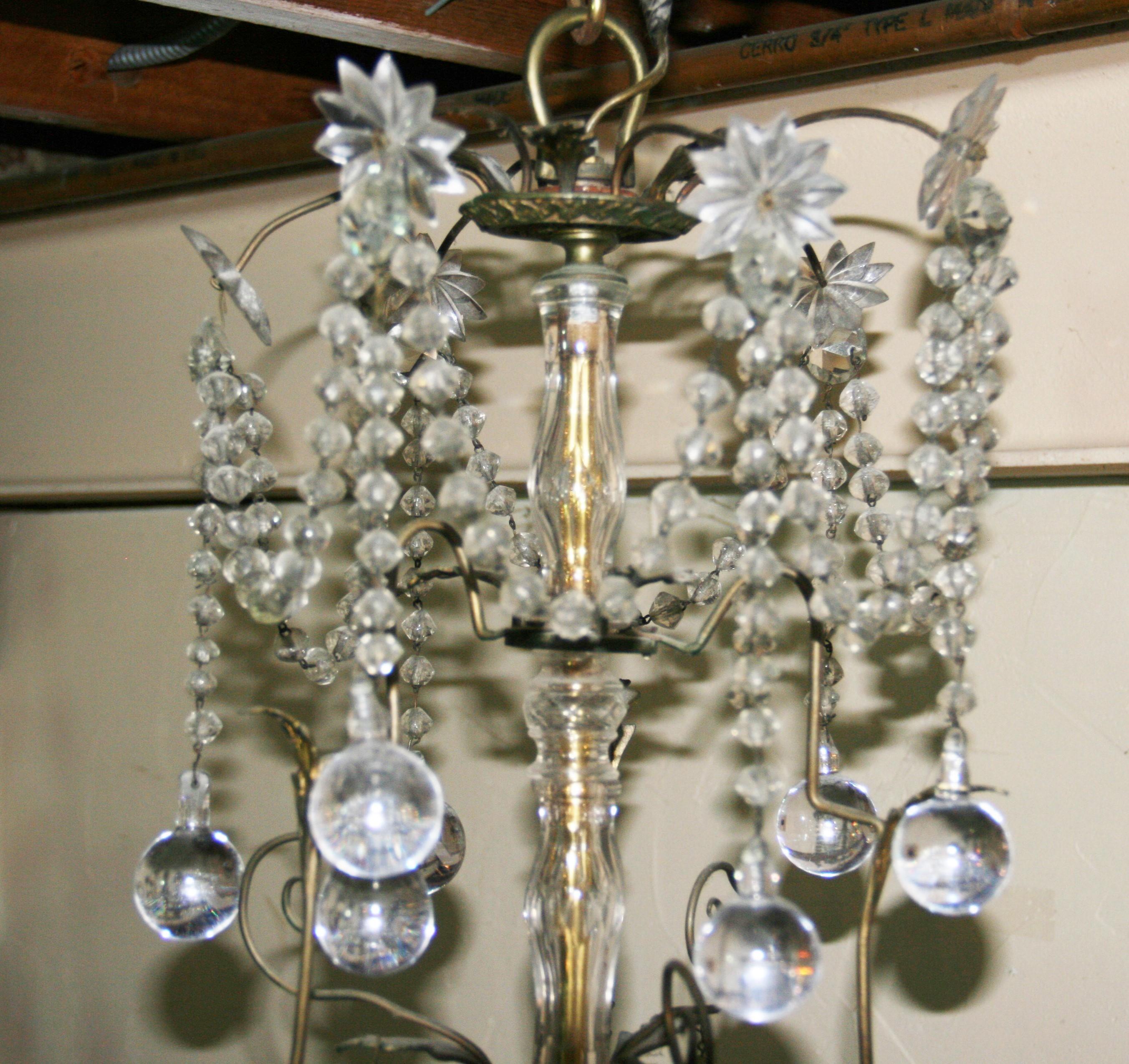 Milieu du XXe siècle Antique French Crystal and Brass Ten Light, grand luminaire en cristal et laiton  Lustre en vente
