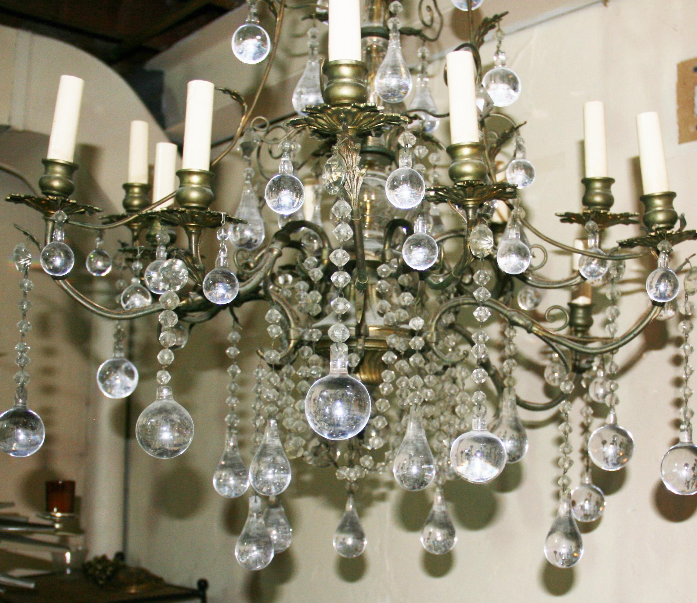 Antique French Crystal and Brass Ten Light, grand luminaire en cristal et laiton  Lustre en vente 4