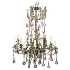 Antique Large French Crystal and Brass Ten Light  Chandelier