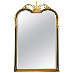 Grand miroir mural ancien de style Empire français en bois ébénisé et or doré, 20ème siècle