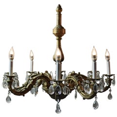 Antique Large French Empire Eight Arm Bronze and Crystal Chandelier, circa 1930