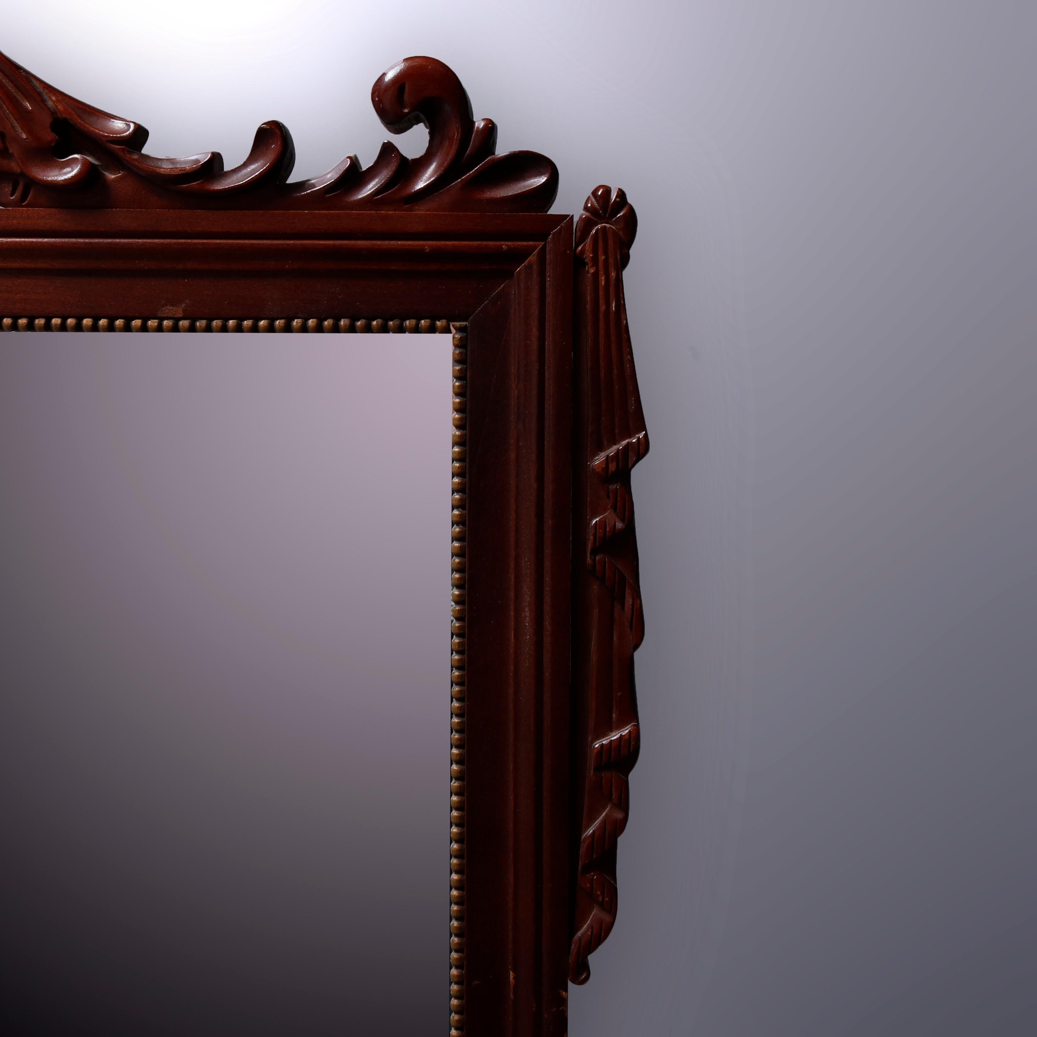 Antique Large French Fleur-de-Lis Parcel Gilt Carved Mahogany Wall Mirror In Good Condition In Big Flats, NY