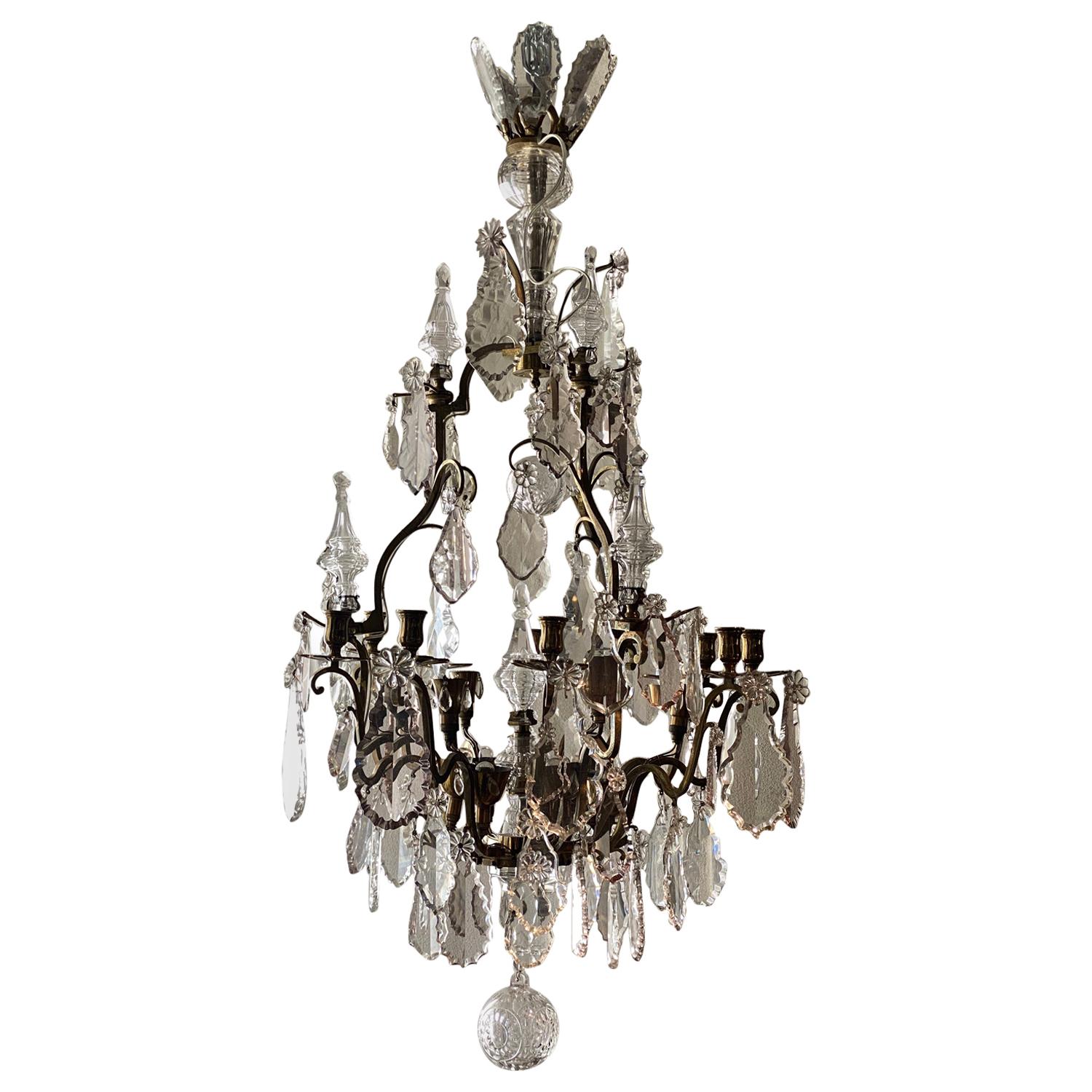 Antique Large French Gilded Bronze Cage Chandelier Baccara Lighting and Candles at 1stDibs