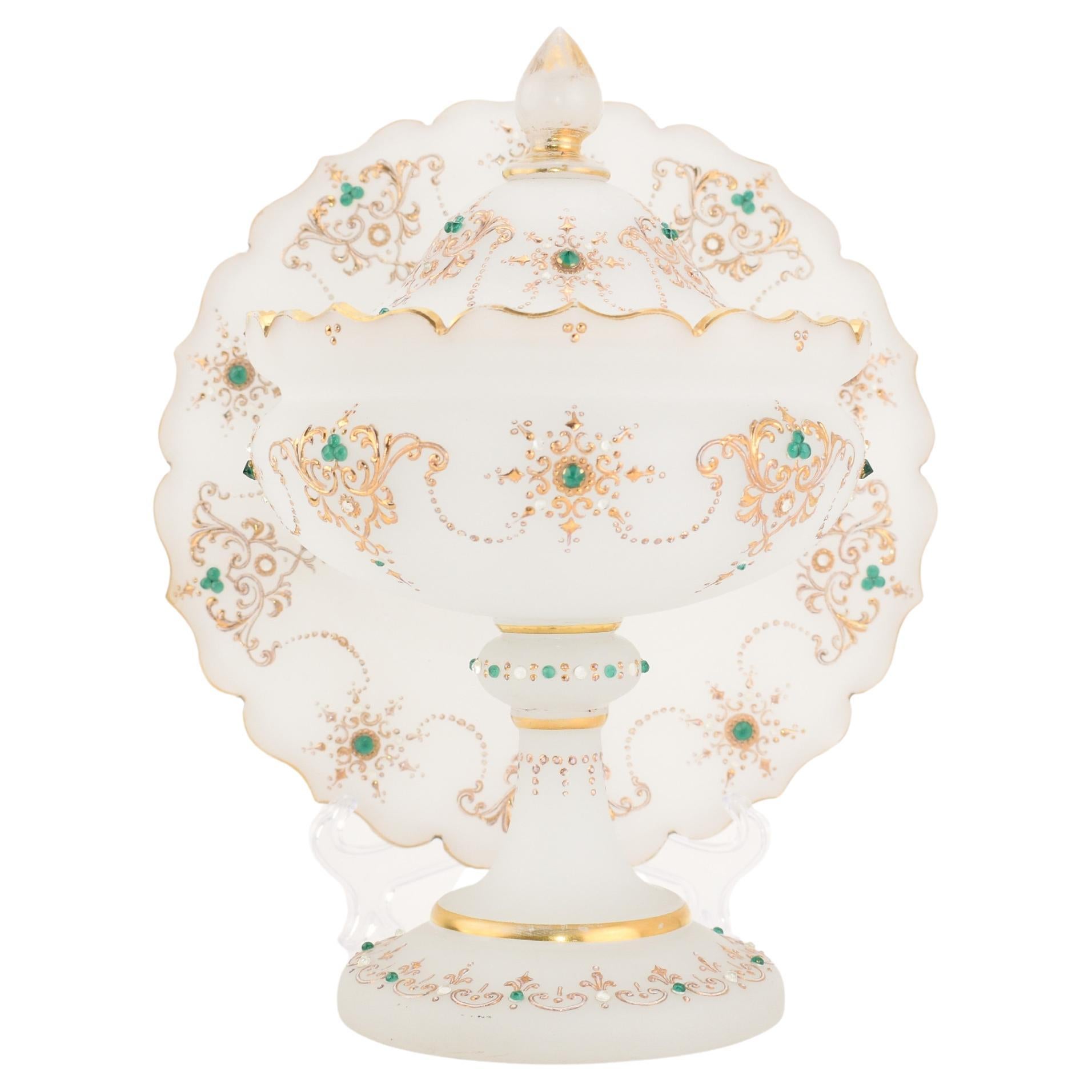 Antique French Opaline Milk Bowl, grande centrotavola in vetro dorato, XIX secolo in vendita 1