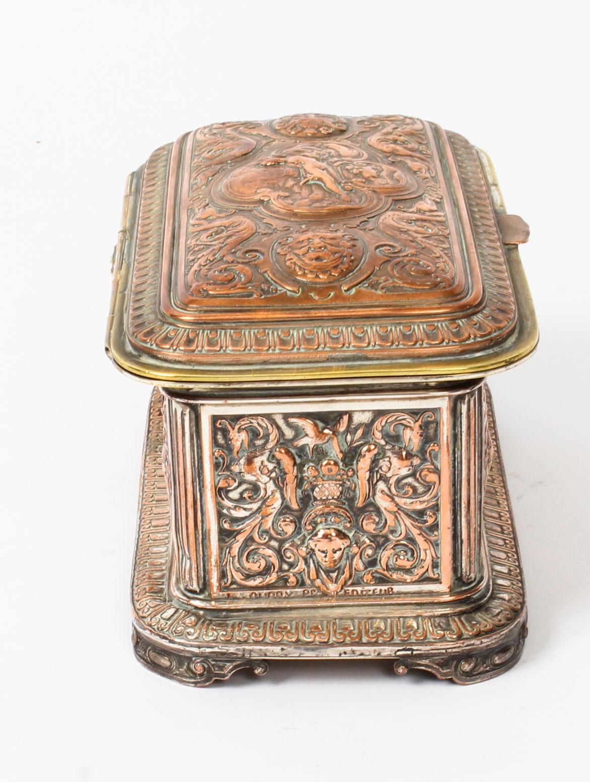 Late 19th Century Antique French Gilt and Copper Casket 19th Century