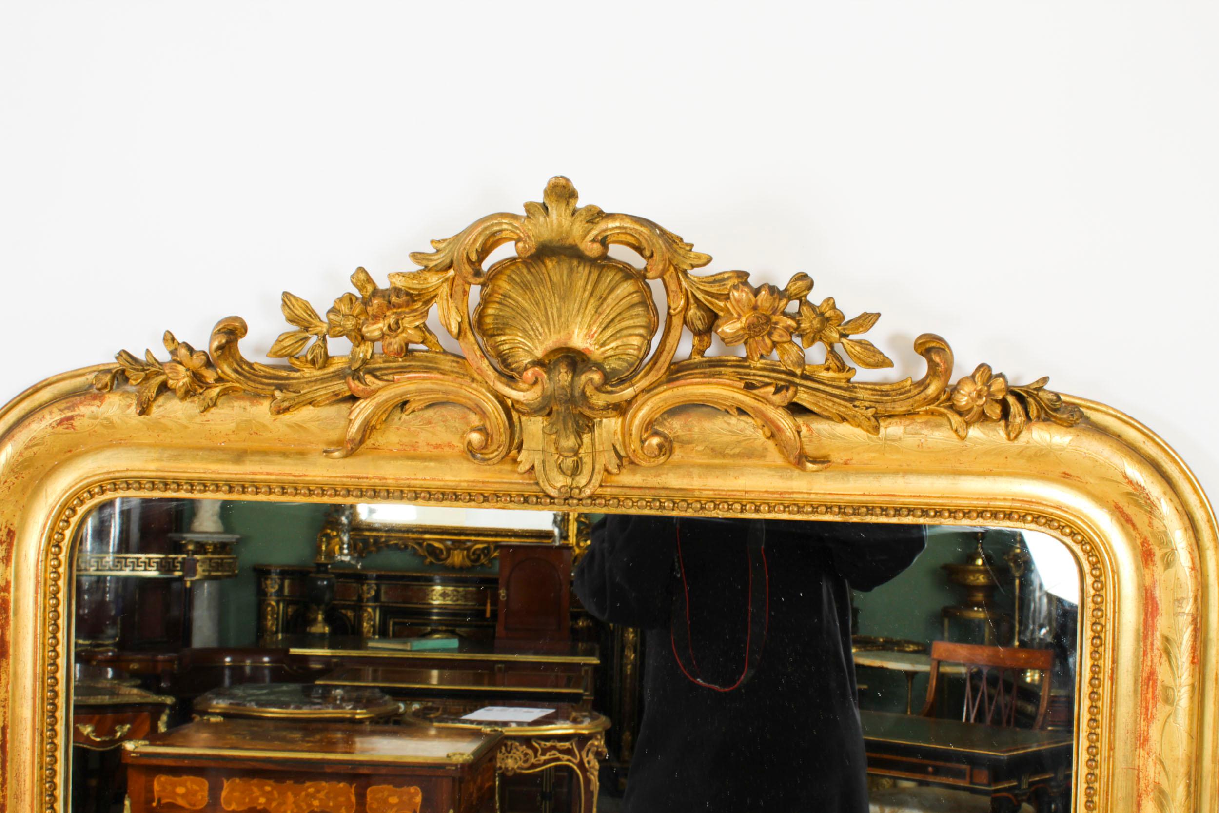 Mid-19th Century Antique Large French Giltwood Wall Mirror, 19th Century