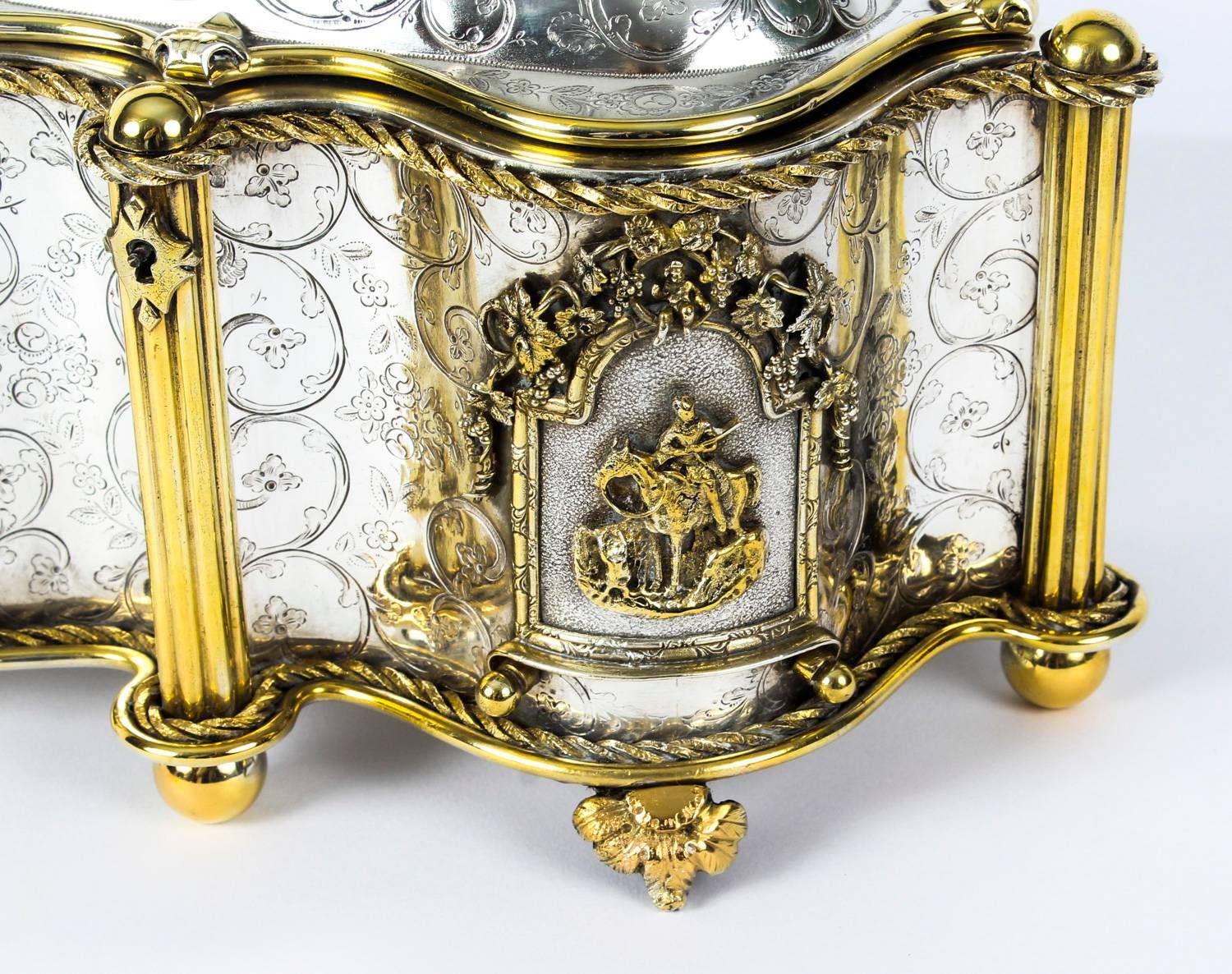 Late 19th Century Antique Large French Gold and Silver Plated Oval Casket 19th Century