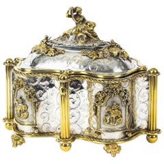 Antique Large French Gold and Silver Plated Oval Casket 19th Century