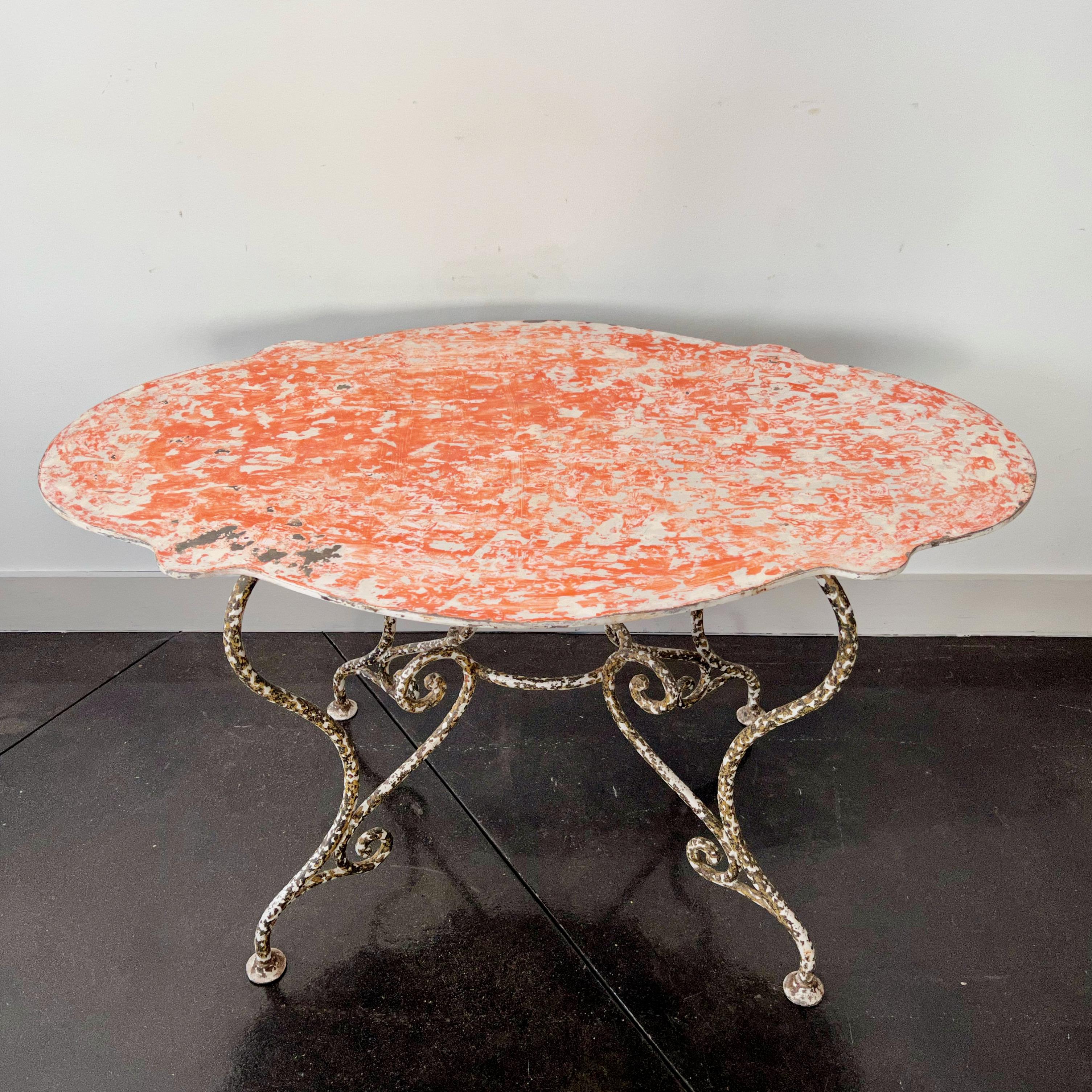 19th Century Antique Large French Iron Garden Table with Shaped Top For Sale