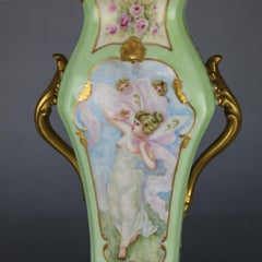 Antique Large French Limoges Porcelain Hand Painted and Gilt Portrait Vase
