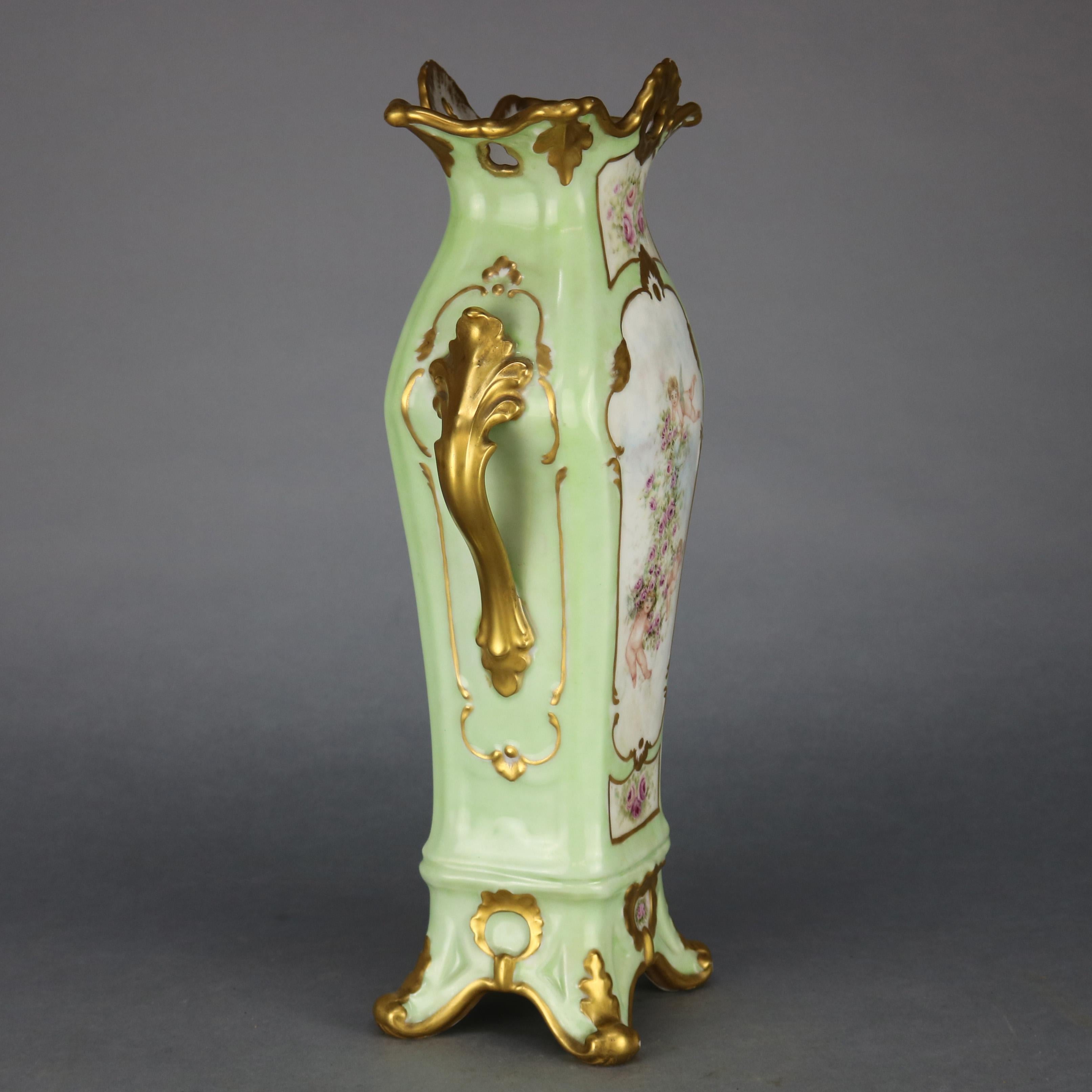 Antique Large French Limoges Porcelain Hand Painted and Gilt Portrait Vase In Good Condition In Big Flats, NY