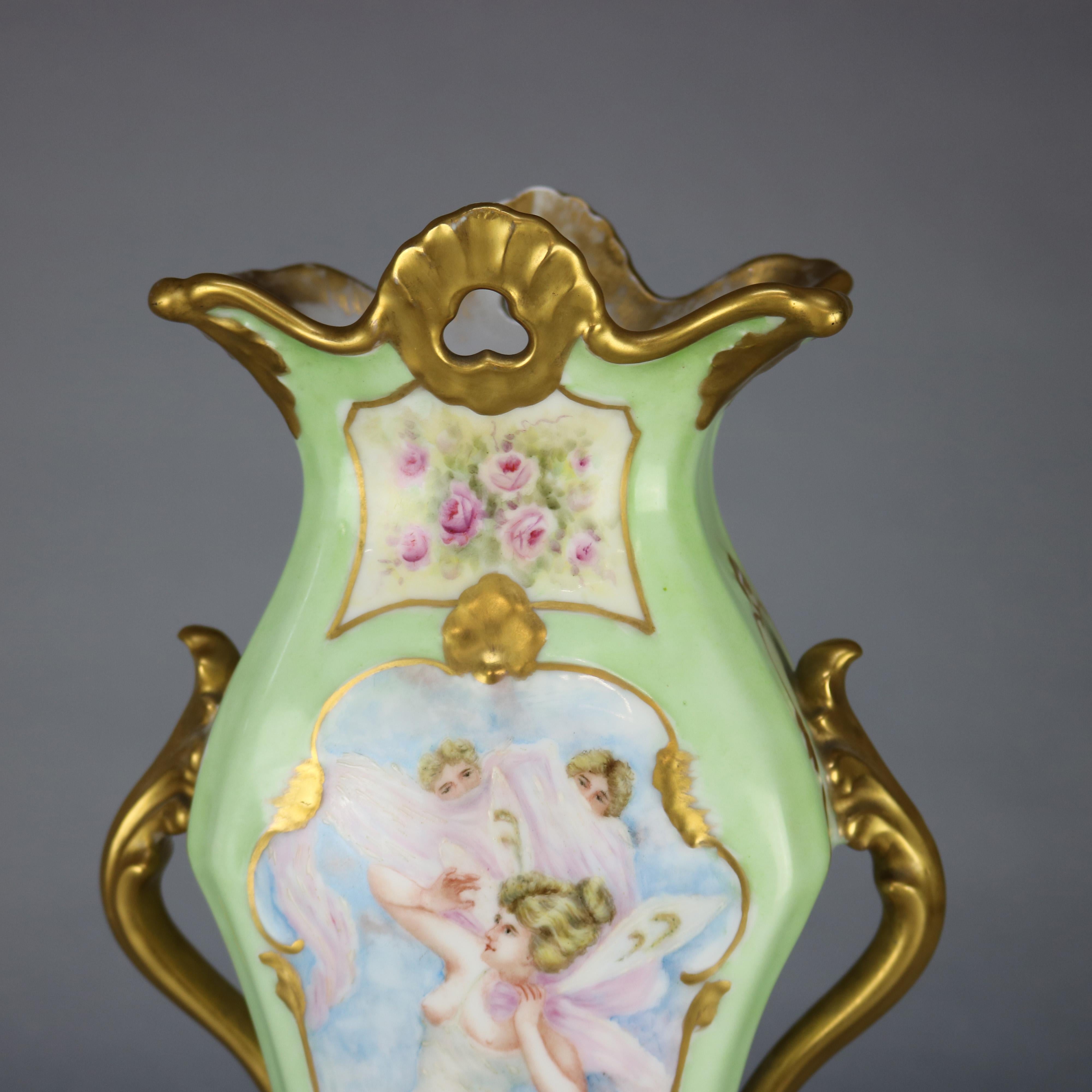 20th Century Antique Large French Limoges Porcelain Hand Painted and Gilt Portrait Vase