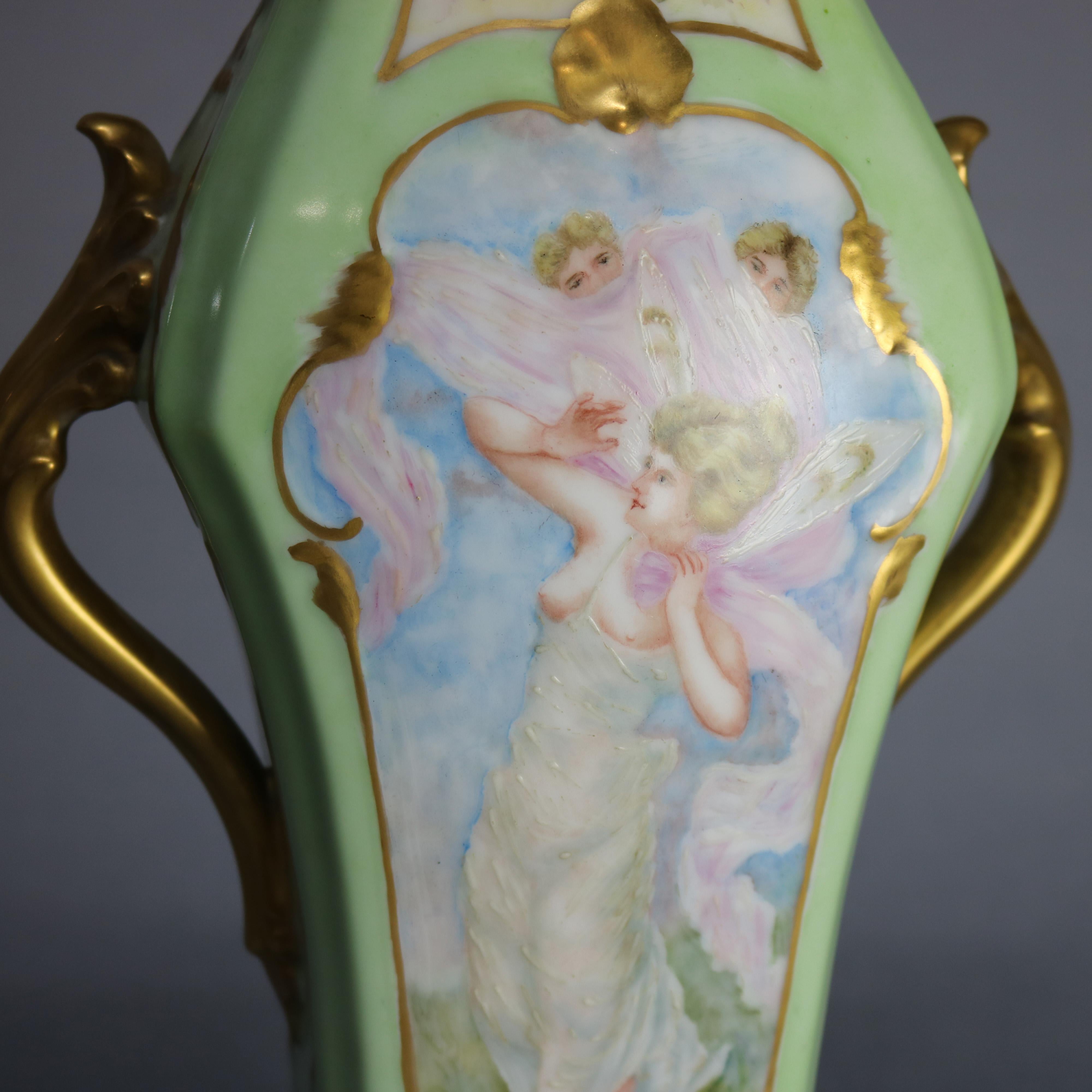 Antique Large French Limoges Porcelain Hand Painted and Gilt Portrait Vase 1