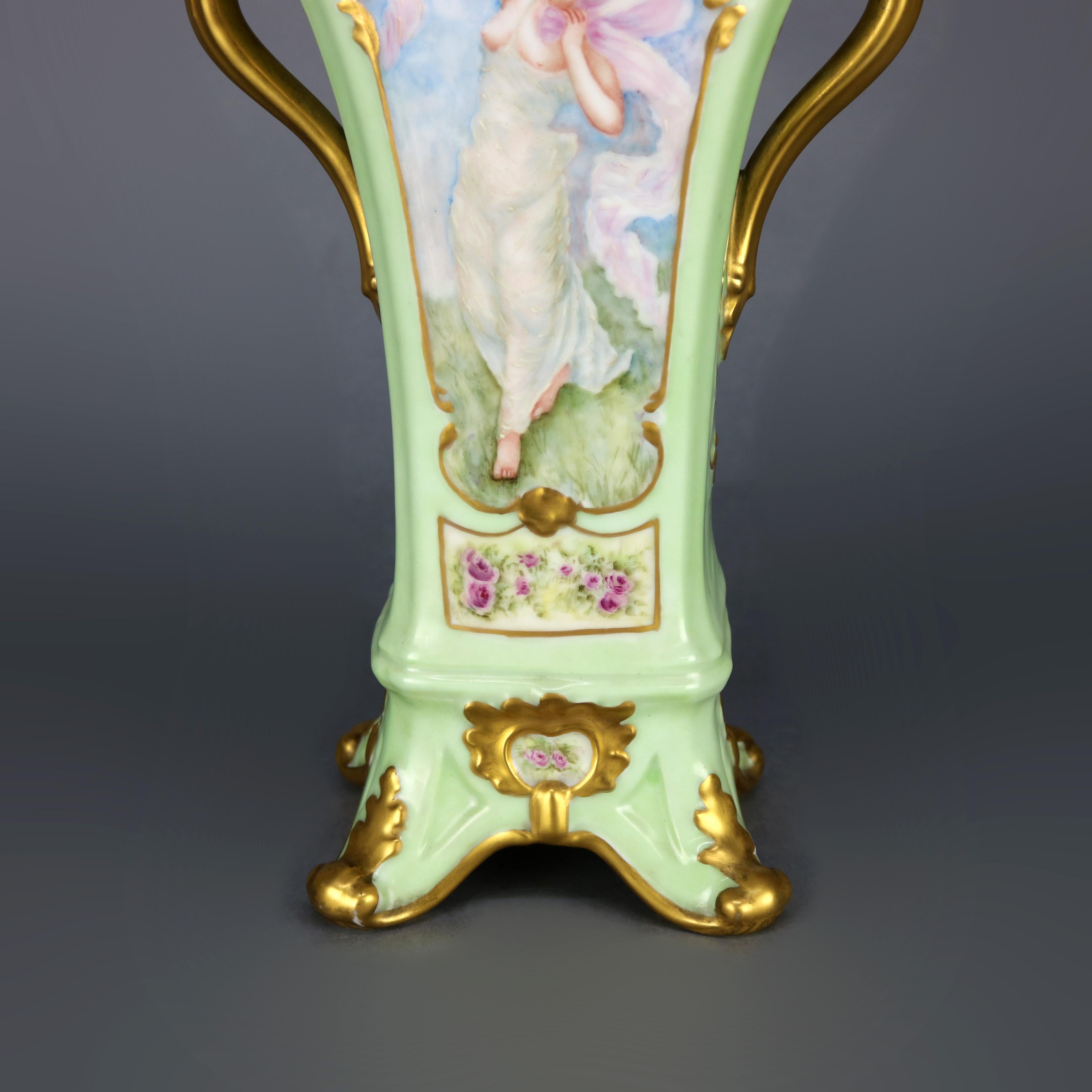 Antique Large French Limoges Porcelain Hand Painted and Gilt Portrait Vase 2