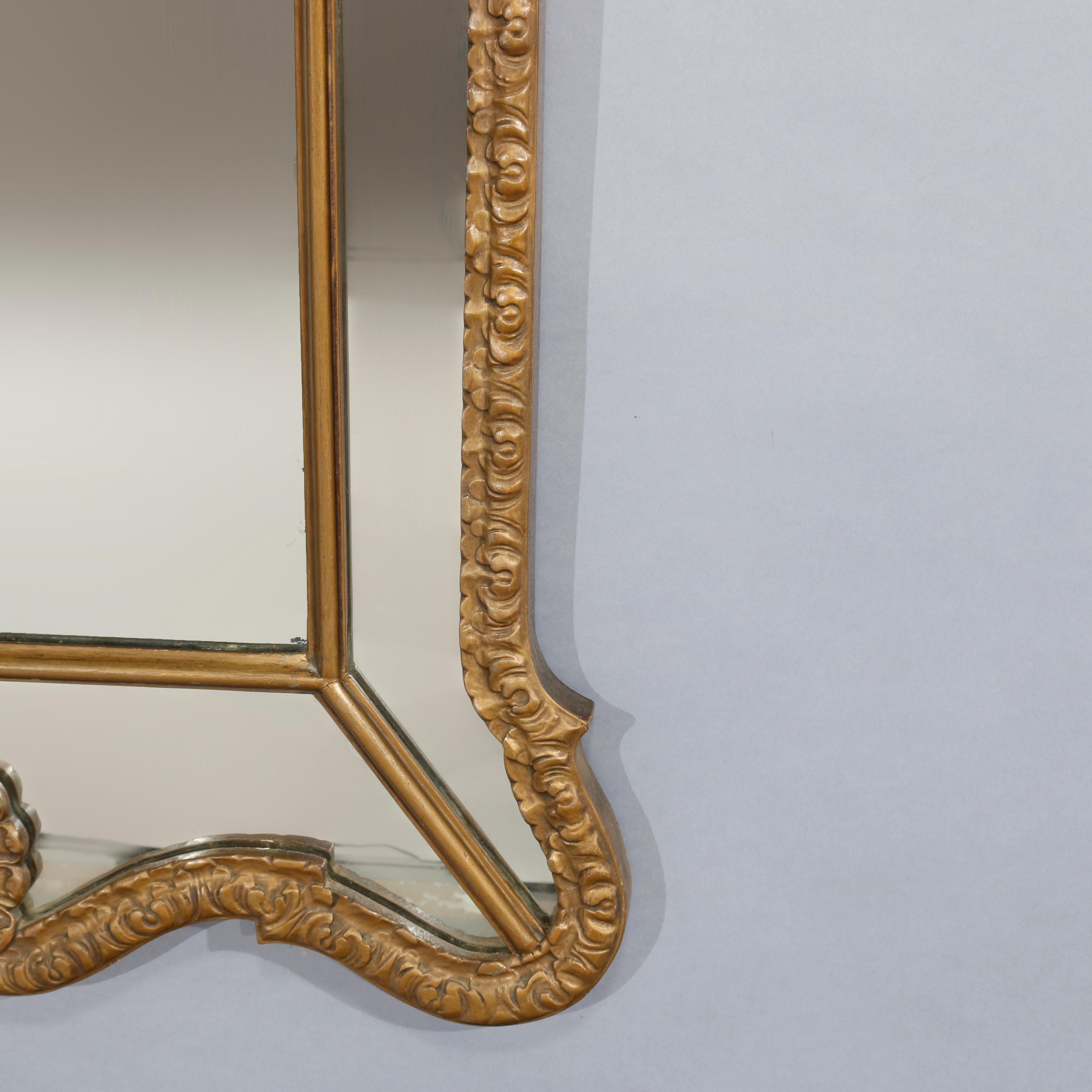 Antique Large French Louis XV Palmette Parclose Giltwood Wall Mirror, C 1910 6