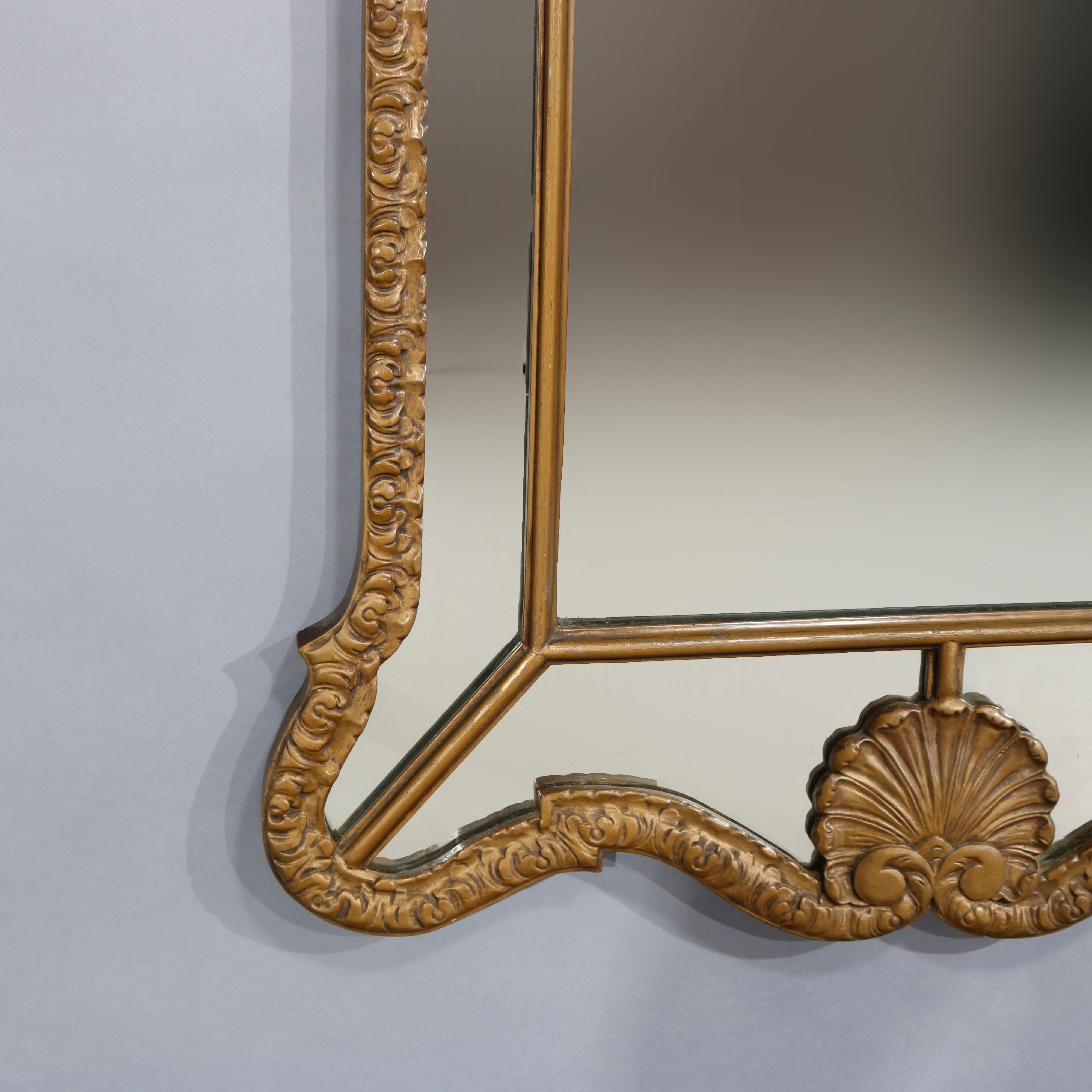 Antique Large French Louis XV Palmette Parclose Giltwood Wall Mirror, C 1910 7