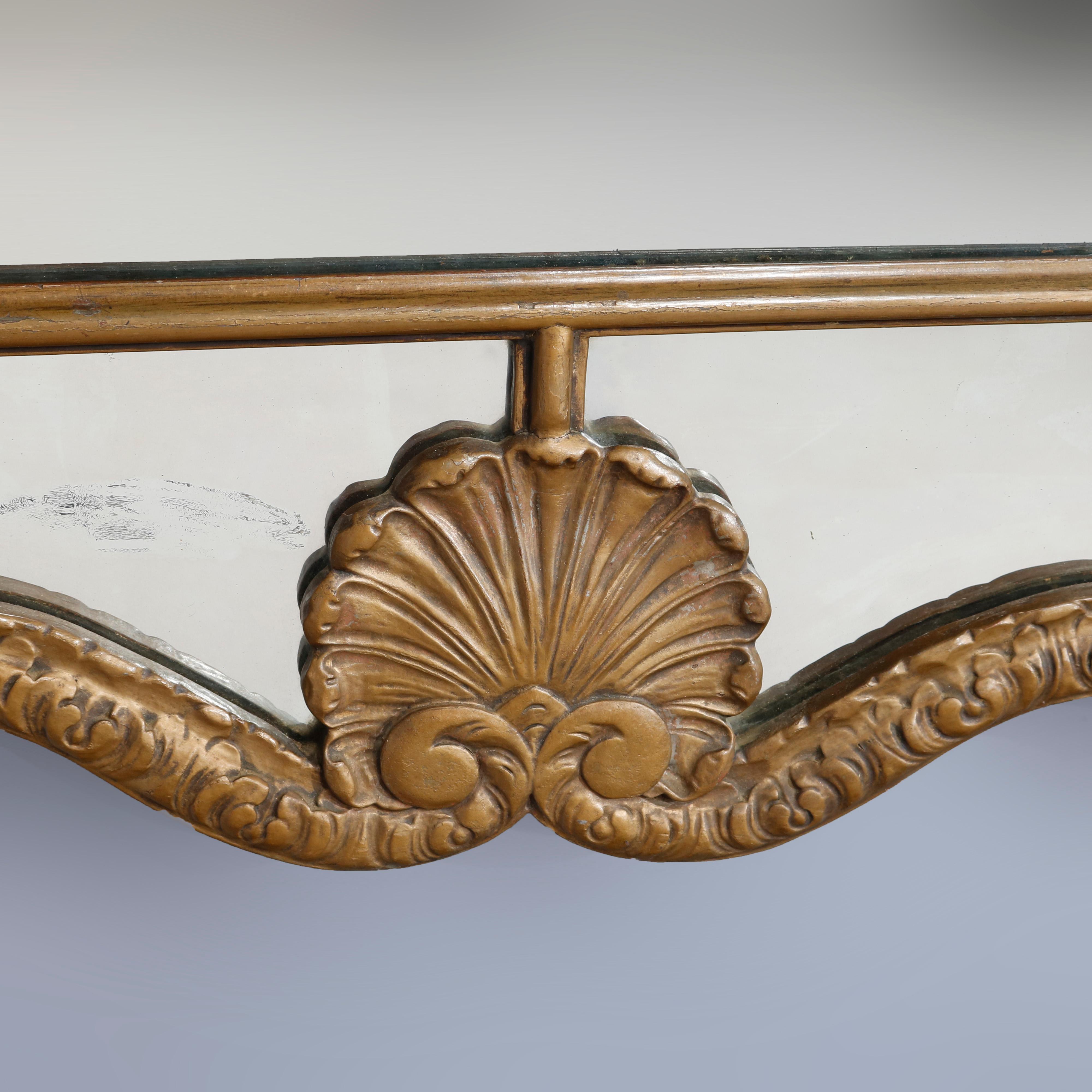 Antique Large French Louis XV Palmette Parclose Giltwood Wall Mirror, C 1910 In Good Condition In Big Flats, NY