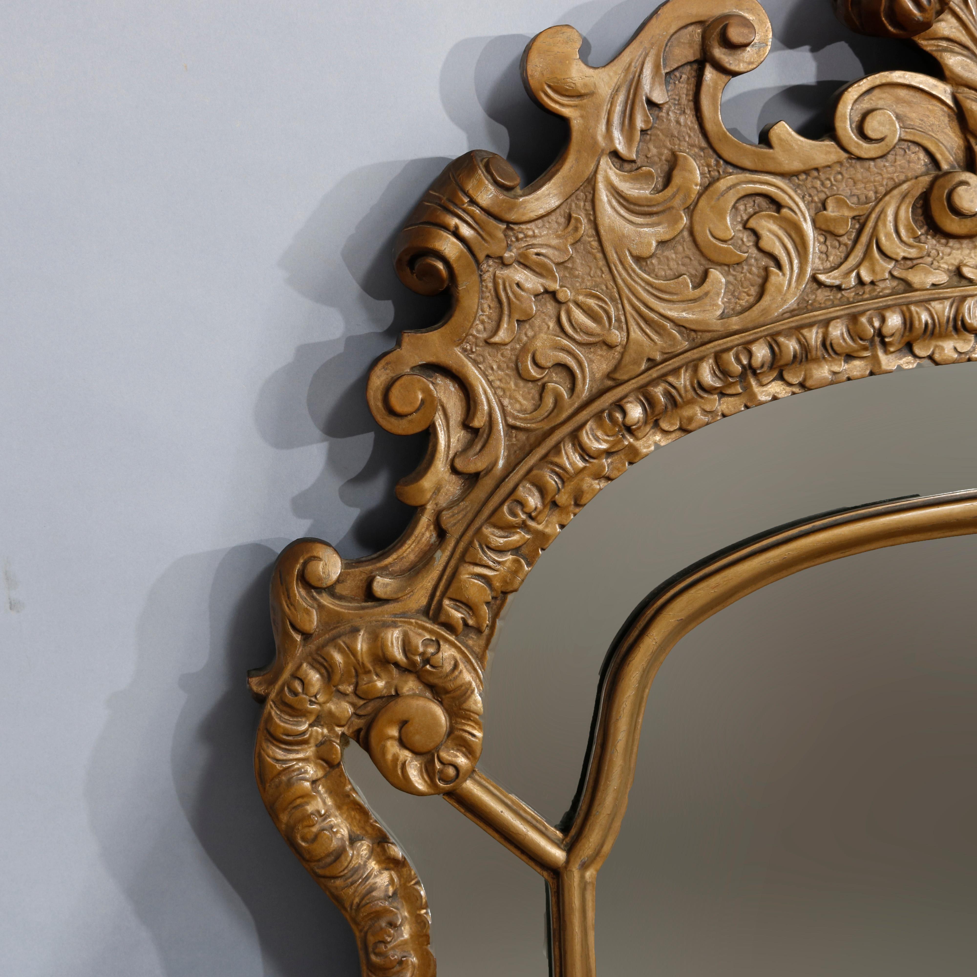 20th Century Antique Large French Louis XV Palmette Parclose Giltwood Wall Mirror, C 1910