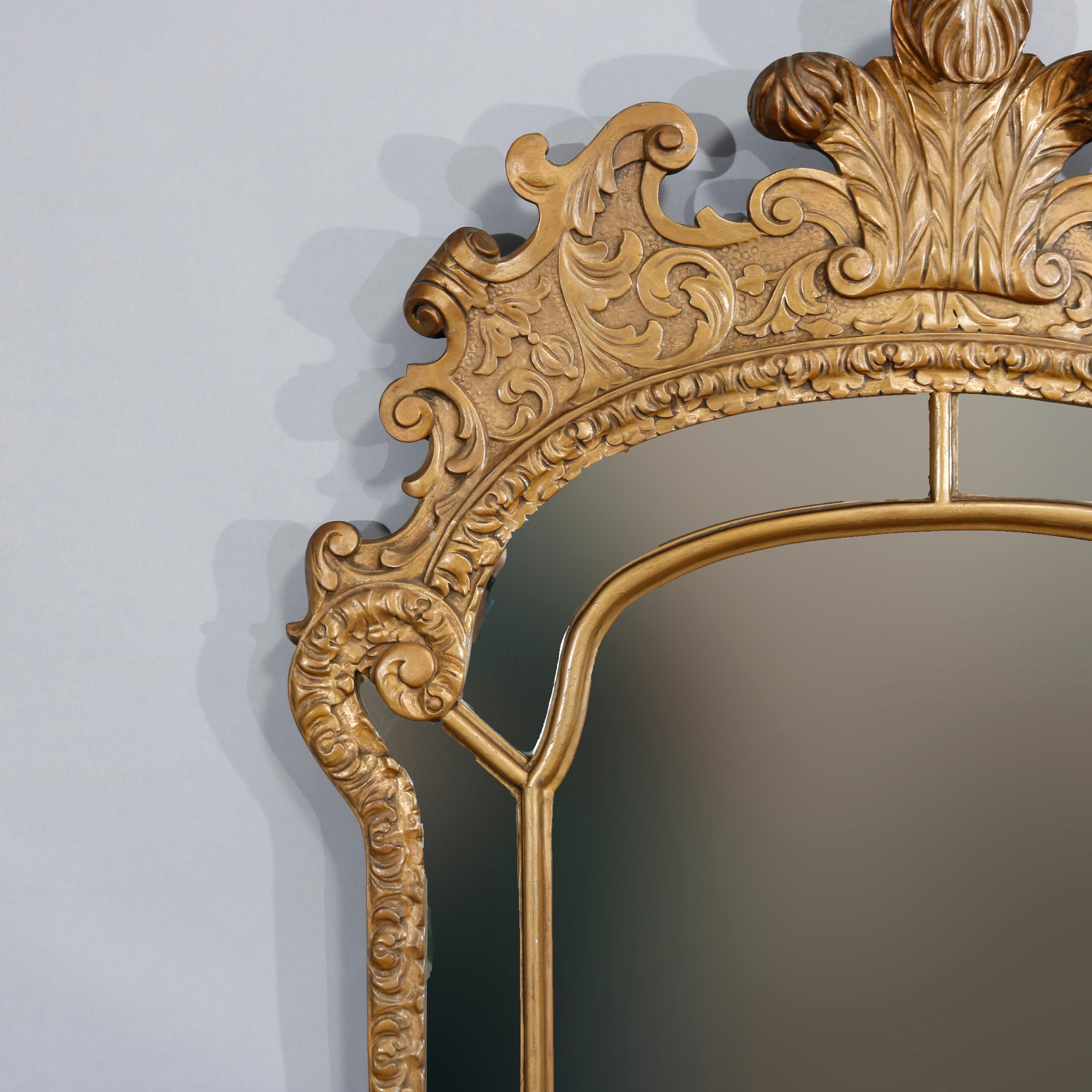 Antique Large French Louis XV Palmette Parclose Giltwood Wall Mirror, C 1910 1