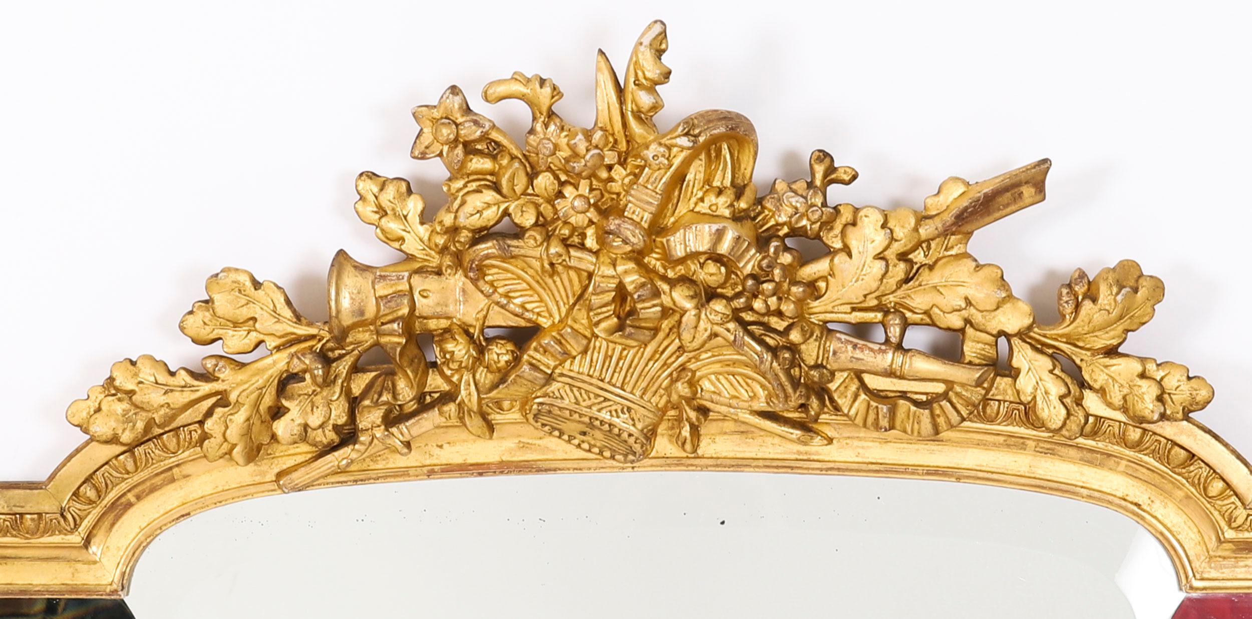 Français Antique Grand miroir d'embarcadère en bois doré de style Louis XVI français 19ème siècle en vente