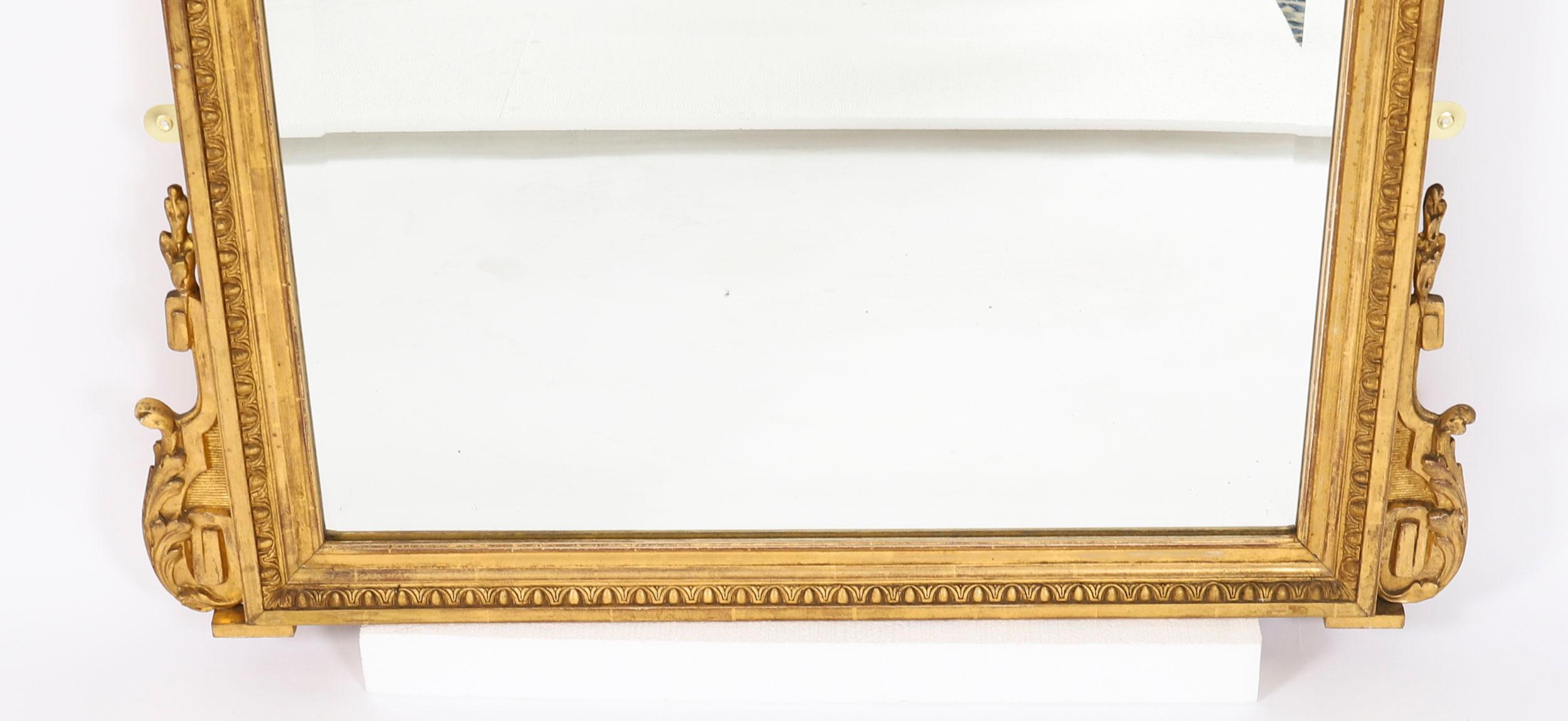Antique Grand miroir d'embarcadère en bois doré de style Louis XVI français 19ème siècle Bon état - En vente à London, GB