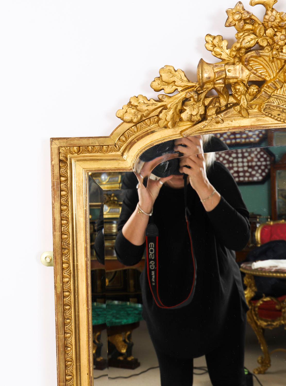 Antique Grand miroir d'embarcadère en bois doré de style Louis XVI français 19ème siècle en vente 1