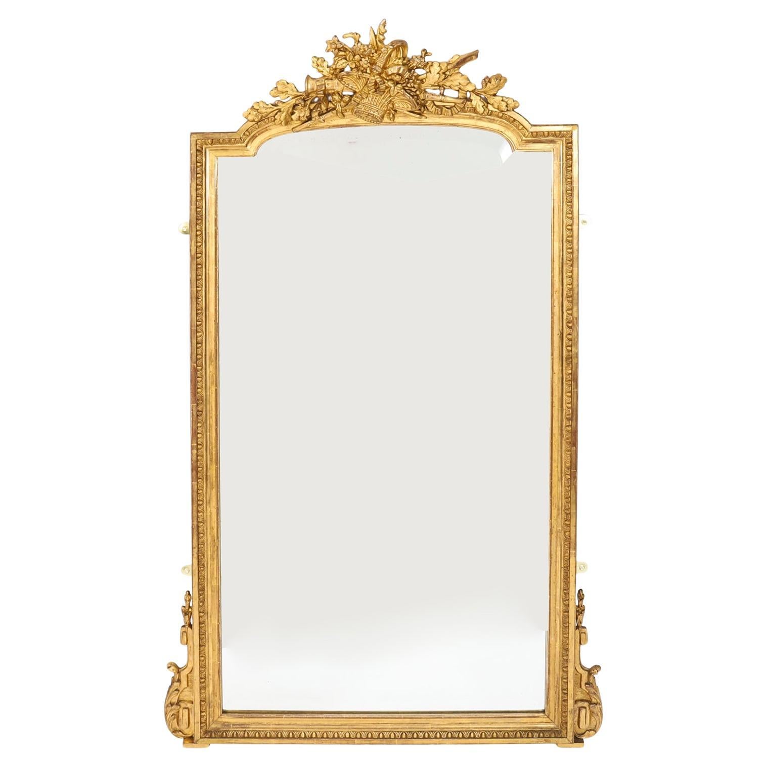 Antique Large French Louis XVI Giltwood Pier Mirror 19th Century