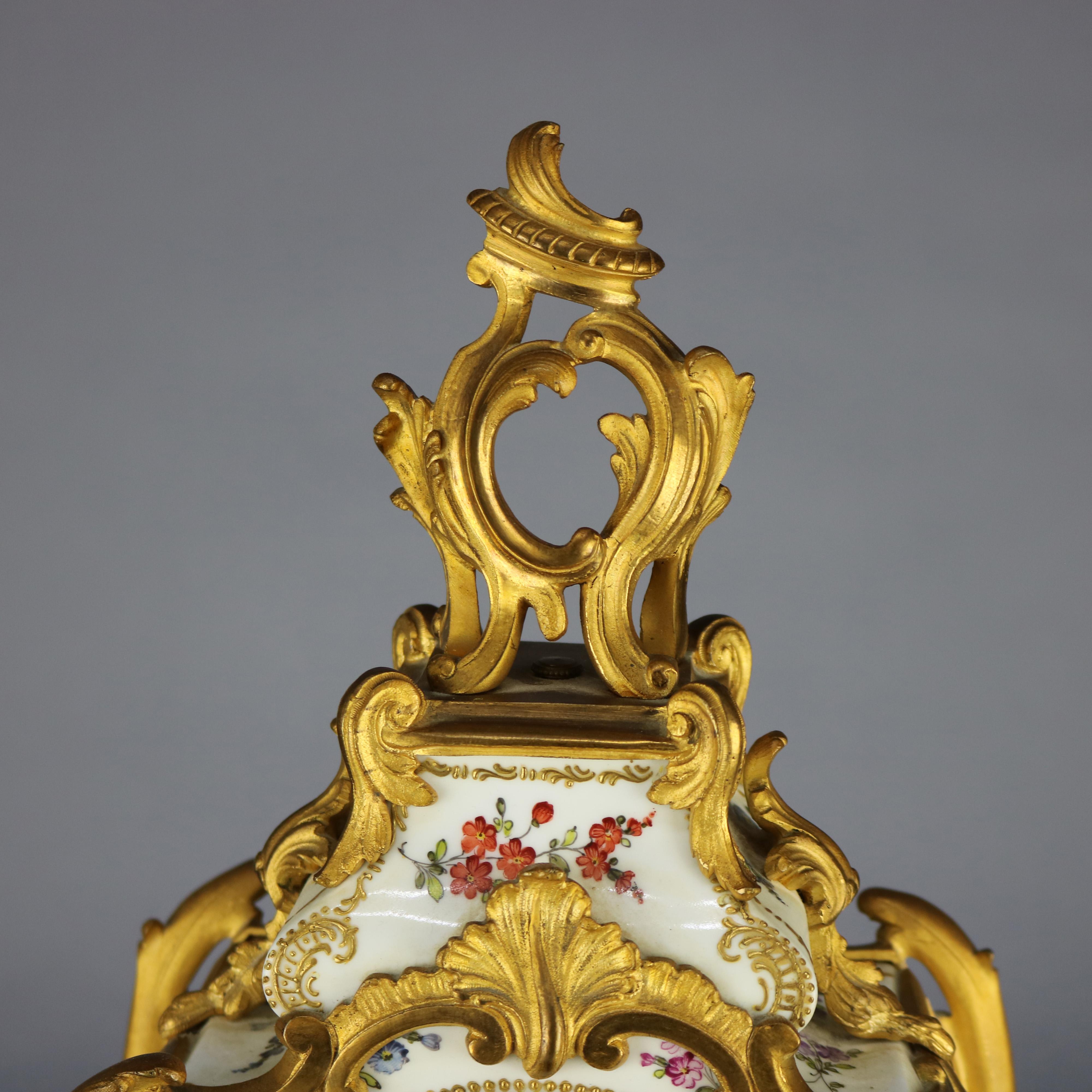 Louis XVI Antique Large French Louis XIV Porcelain & Dore Bronze Clock, circa 1890