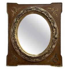 Antique Large French Napoleon III Caved Gold Gilded Wood Medallion Wall Mirror