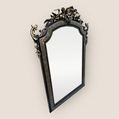 Antique Large French Napoleon III Ebonised & Gilt Carved Overmantle Wall Mirror