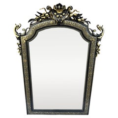 Antique Large French Napoleon III Ebonised & Gilt Carved Overmantle Wall Mirror