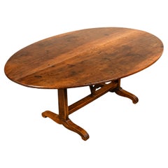 Antique Large French Oval Wine Tasting Vendange Dining TiltTop Cherry Table 1830