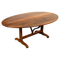 Antique Large French Oval Wine Tasting Vendange Dining TiltTop Cherry Table 1830