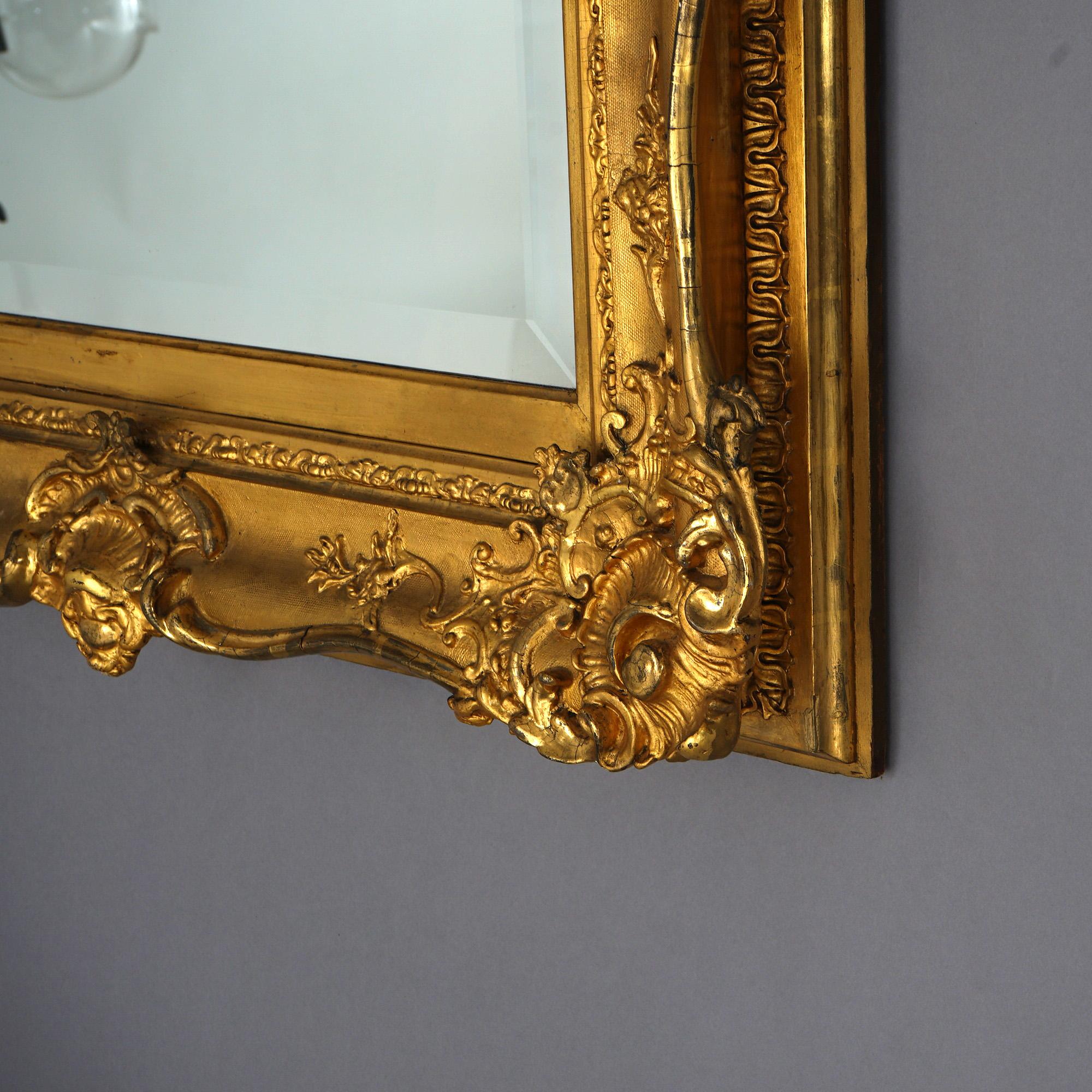 Antique & Large French Renaissance Giltwood Wall Mirror 19th C 8