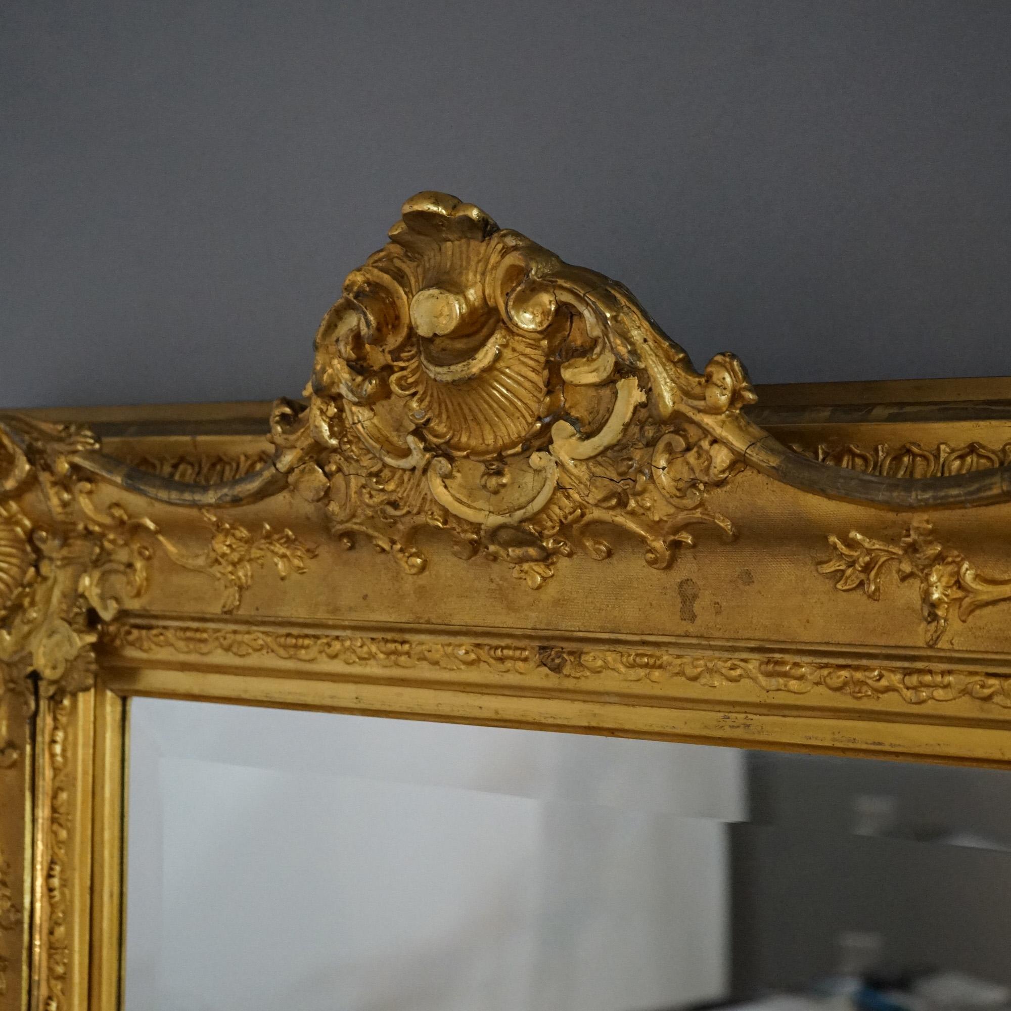 Antique & Large French Renaissance Giltwood Wall Mirror 19th C 11