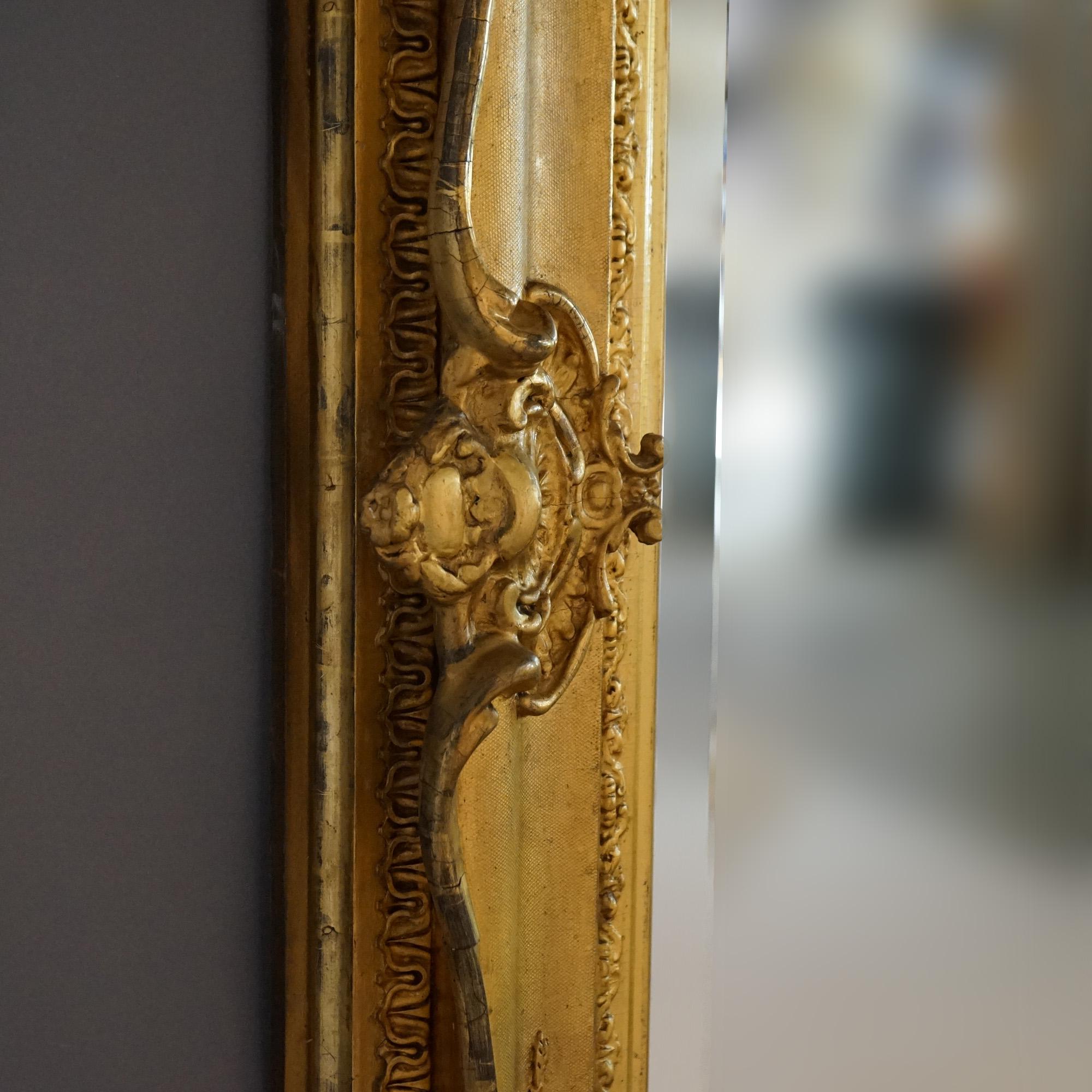 Antique & Large French Renaissance Giltwood Wall Mirror 19th C 13