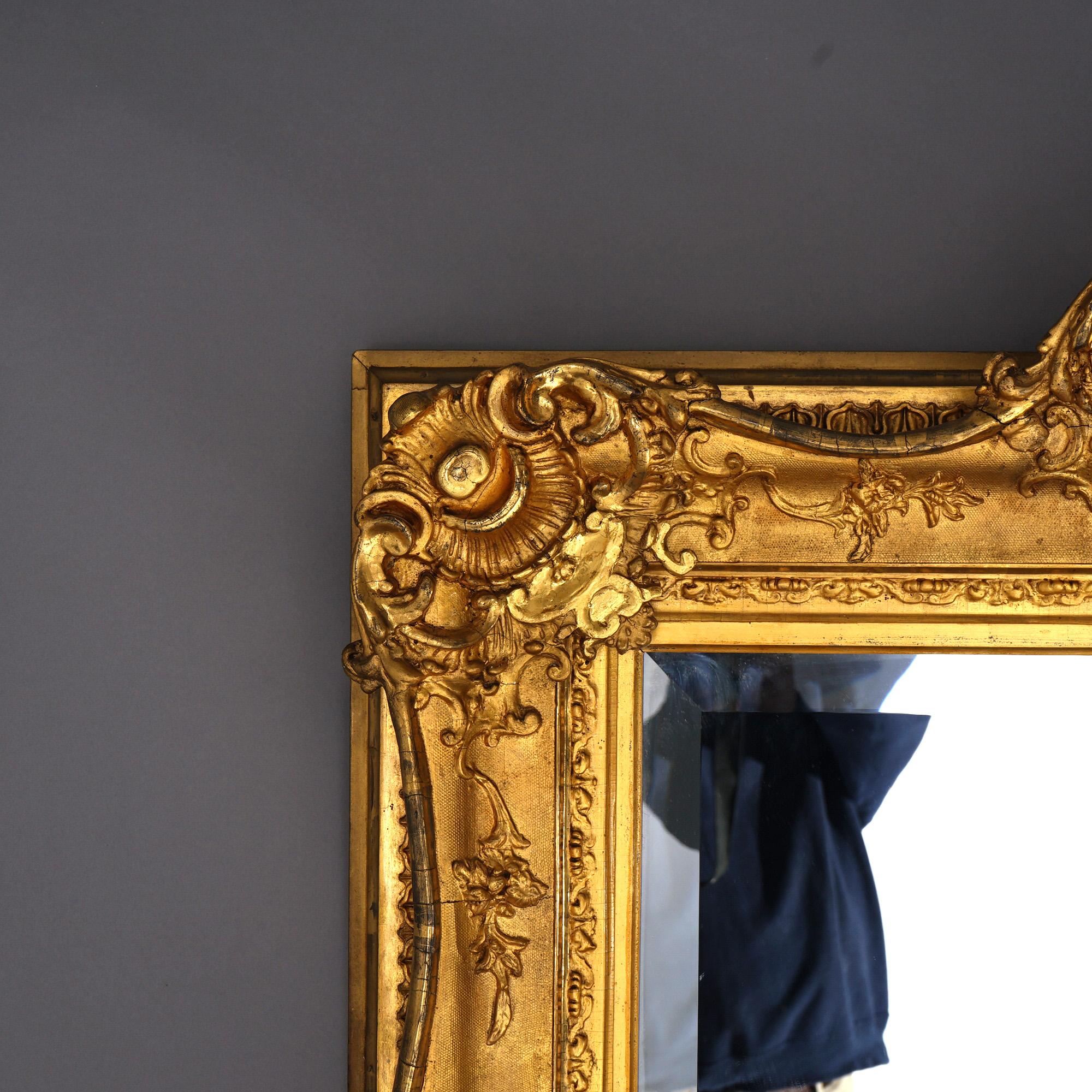 Antique & Large French Renaissance Giltwood Wall Mirror 19th C 3