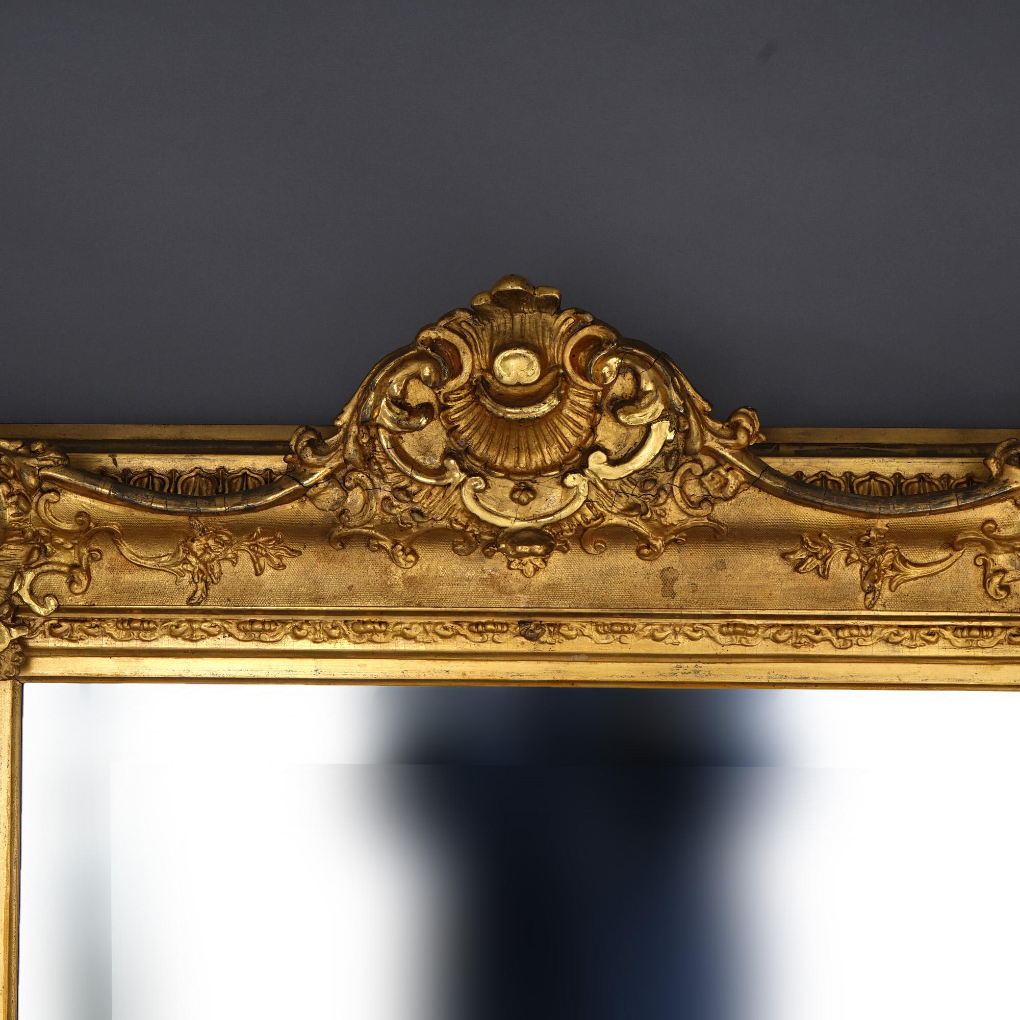 Antique & Large French Renaissance Giltwood Wall Mirror 19th C 4