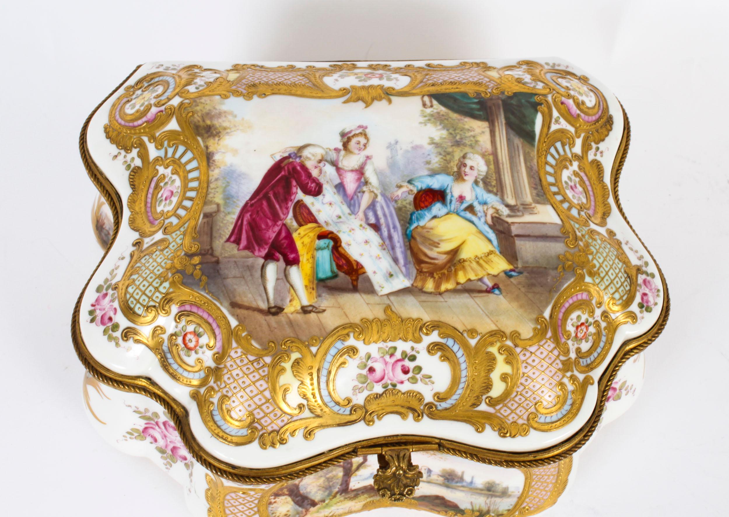 Hand-Painted Antique Large French Sevres Porcelain Casket 19th Century