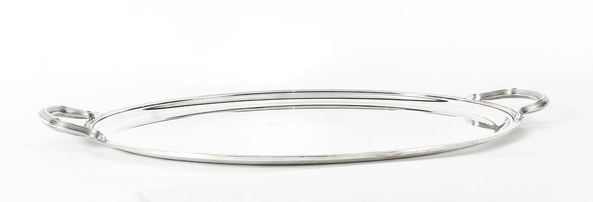 Large French Silver Plated Twin Handled Oval Tray by Christofle 19th Century 6