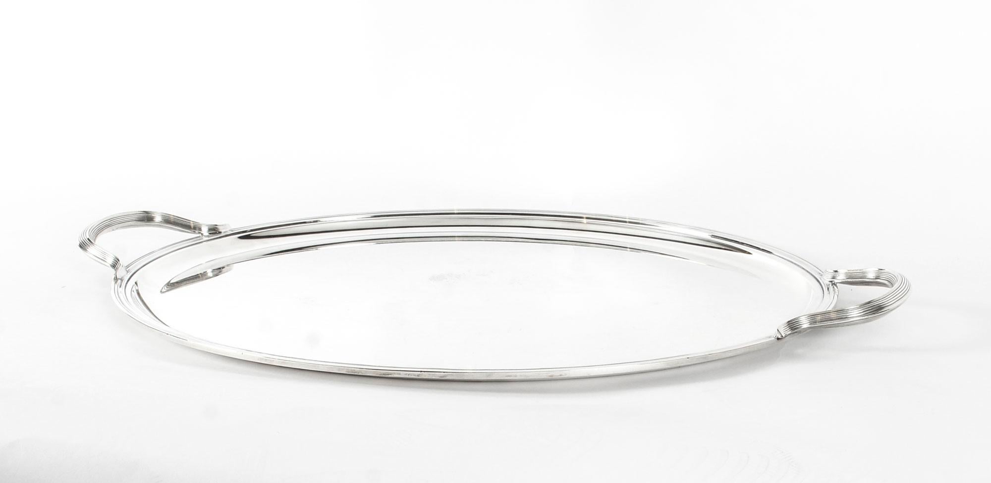 Large French Silver Plated Twin Handled Oval Tray by Christofle 19th Century In Good Condition In London, GB