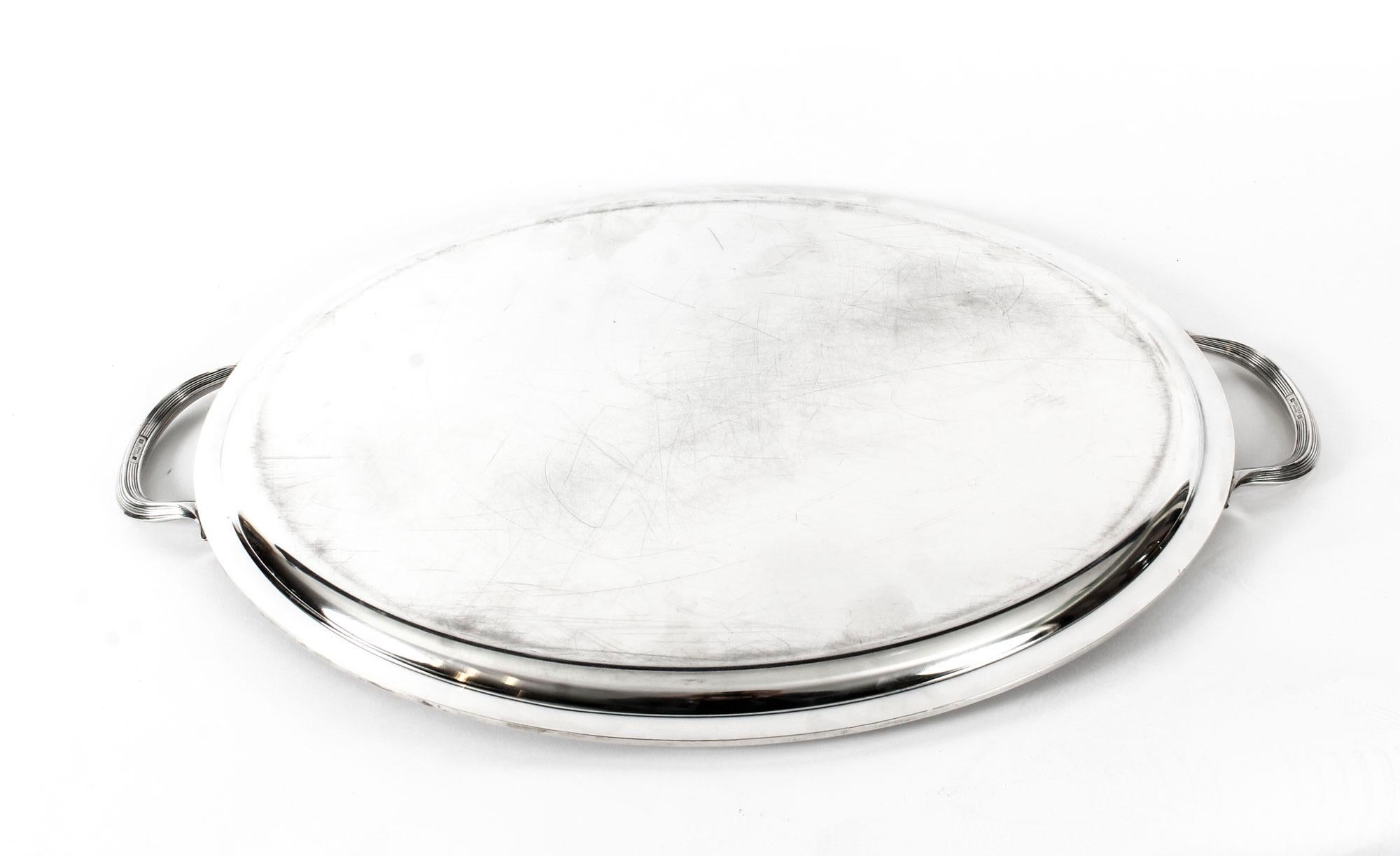 Large French Silver Plated Twin Handled Oval Tray by Christofle 19th Century 4