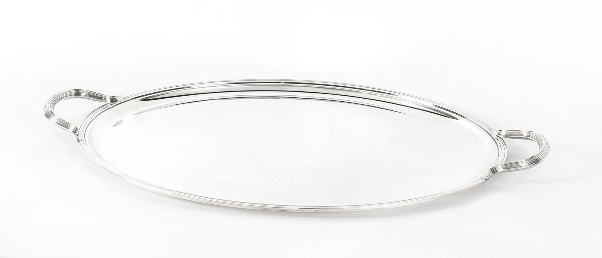 Large French Silver Plated Twin Handled Oval Tray by Christofle 19th Century 5