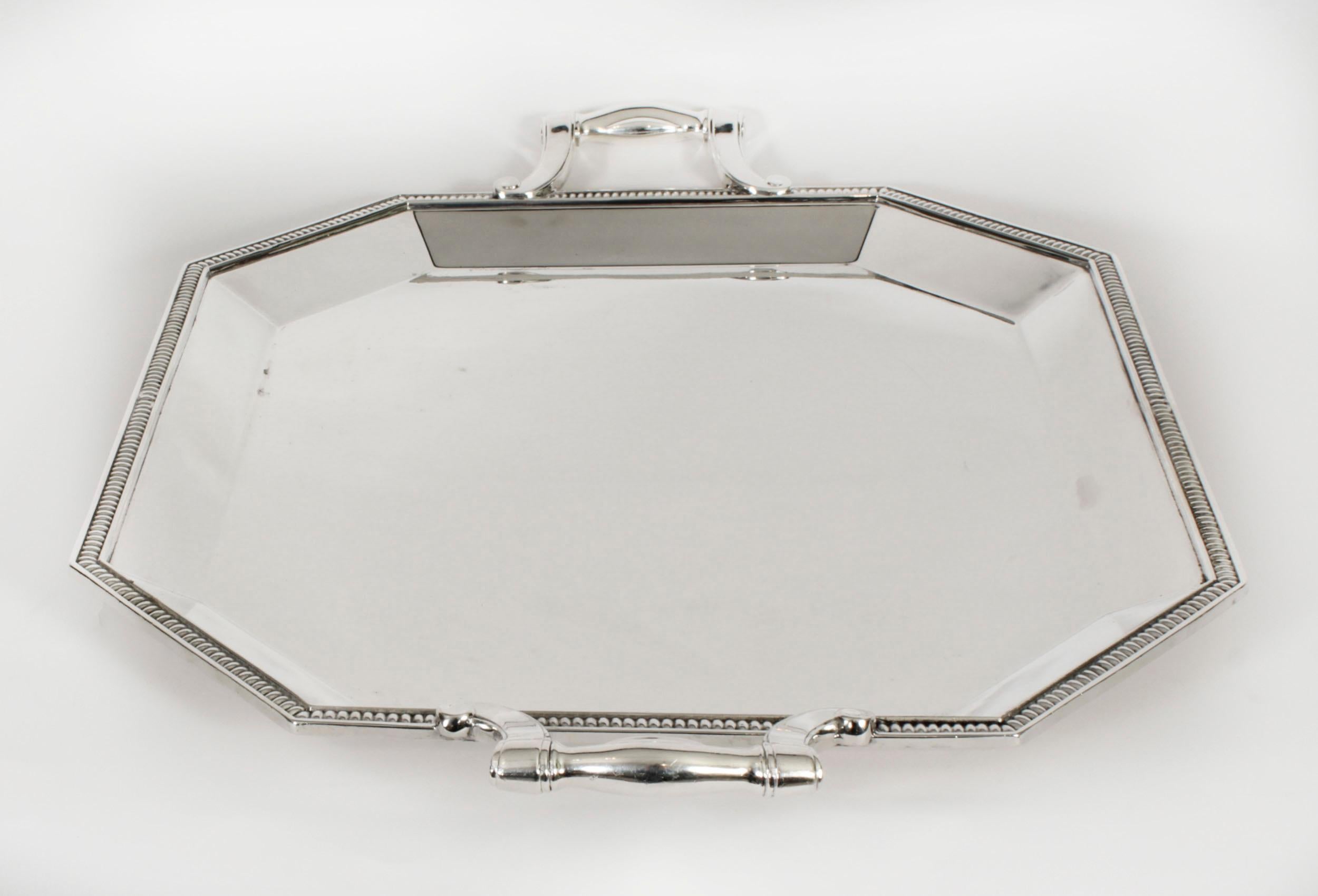 Mid-20th Century Antique Large French Silver Plated Twin Handled Tray by Christofle 20th Century