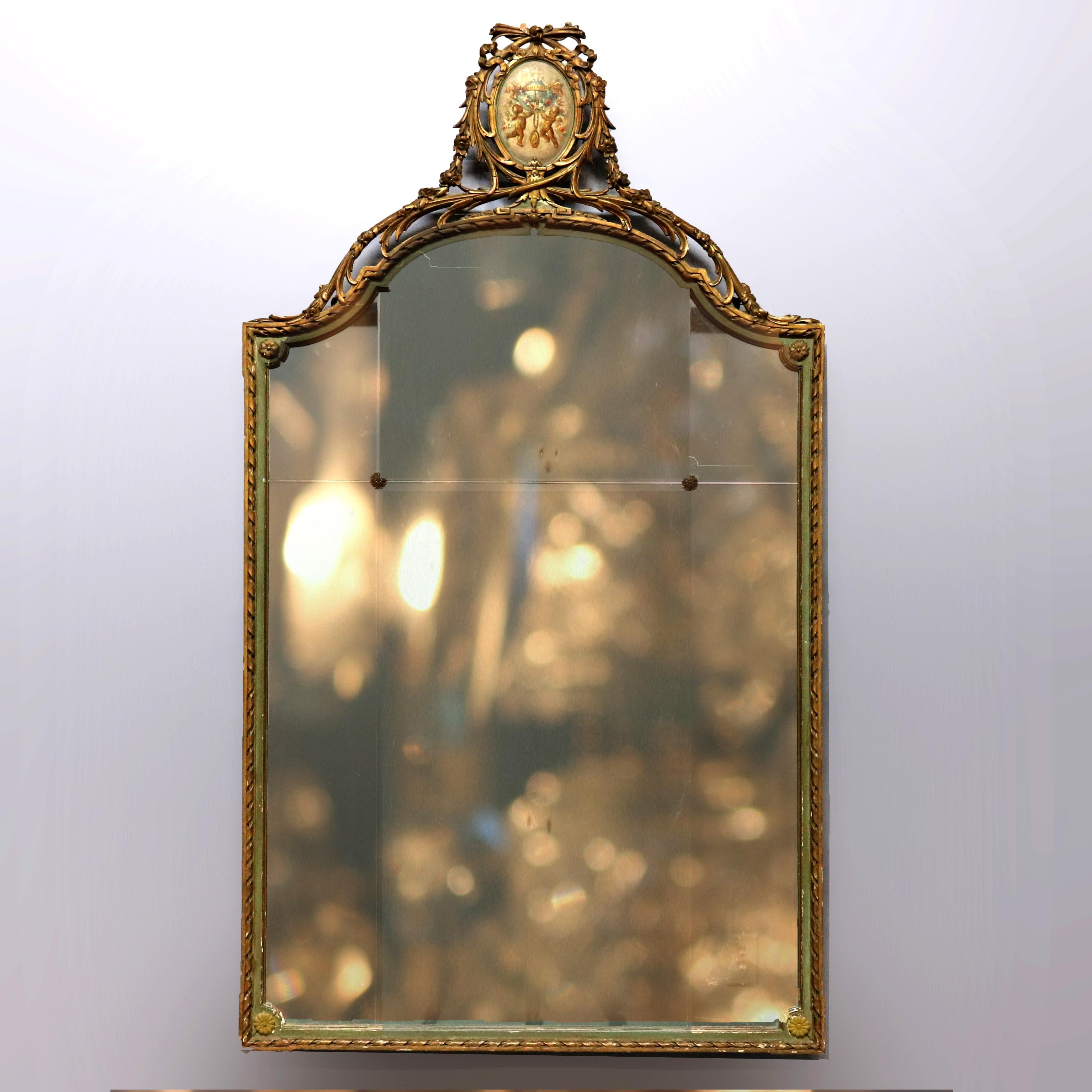 Antique Large French Style Adams Decorated & Giltwood Wall Mirror, Circa 1920 8